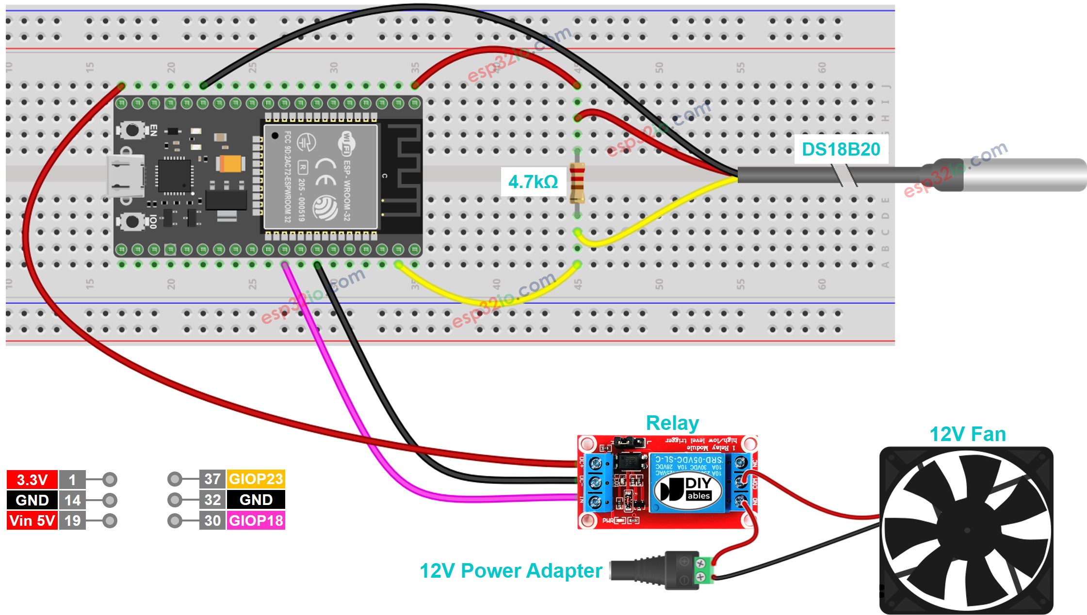 ESP32 temperature sensor cooling system wiring diagram