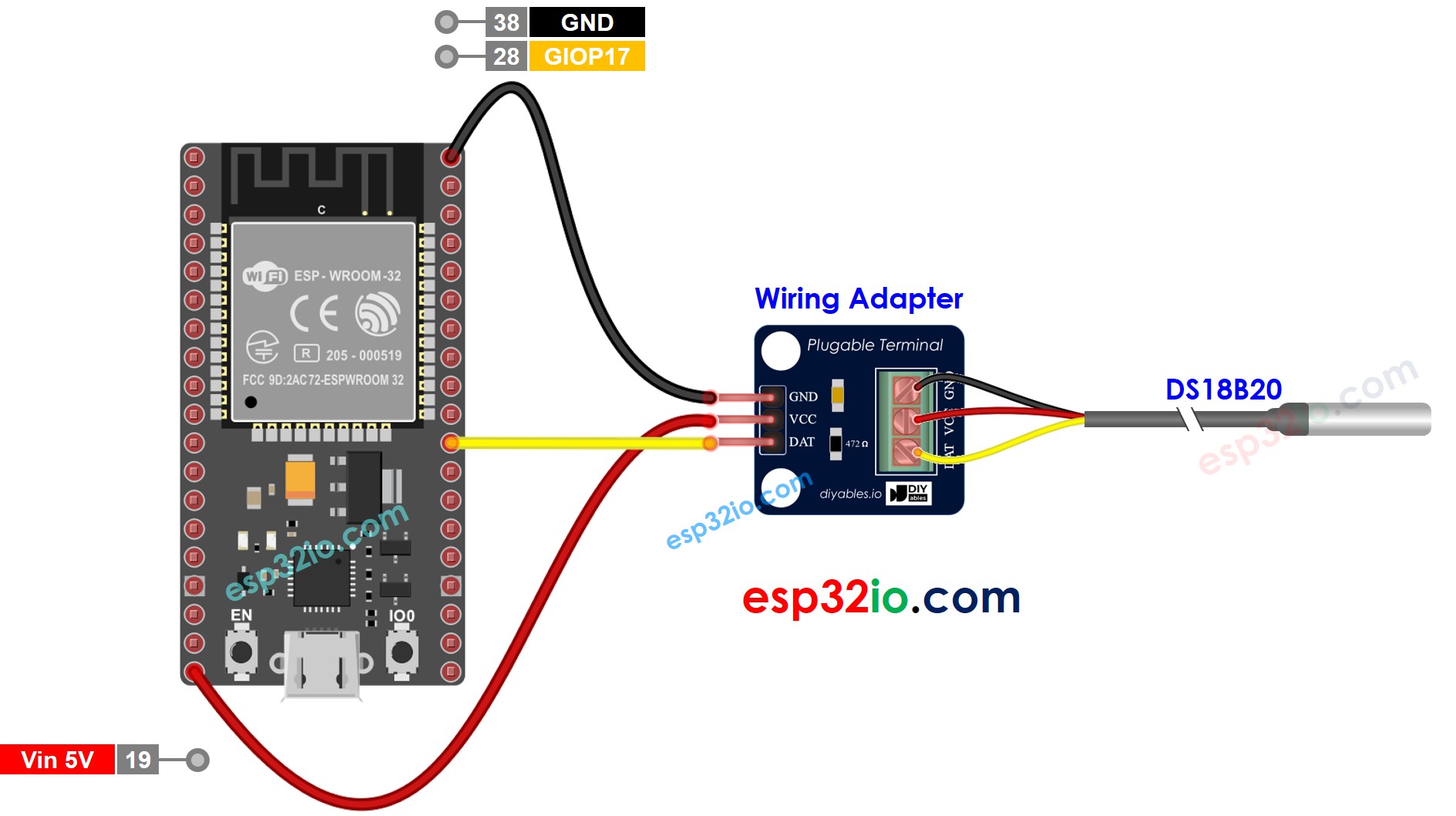 ESP32 DS18B20 Wiring Diagram