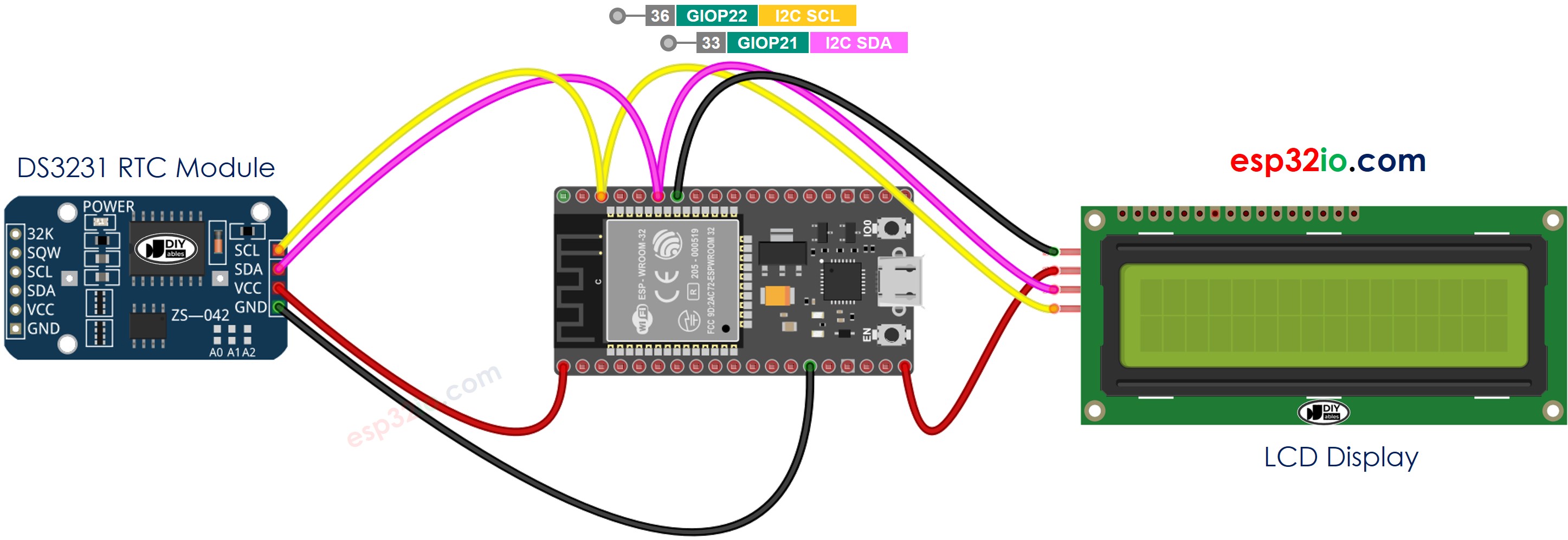 ESP32 DS3231 LCD Wiring Diagram