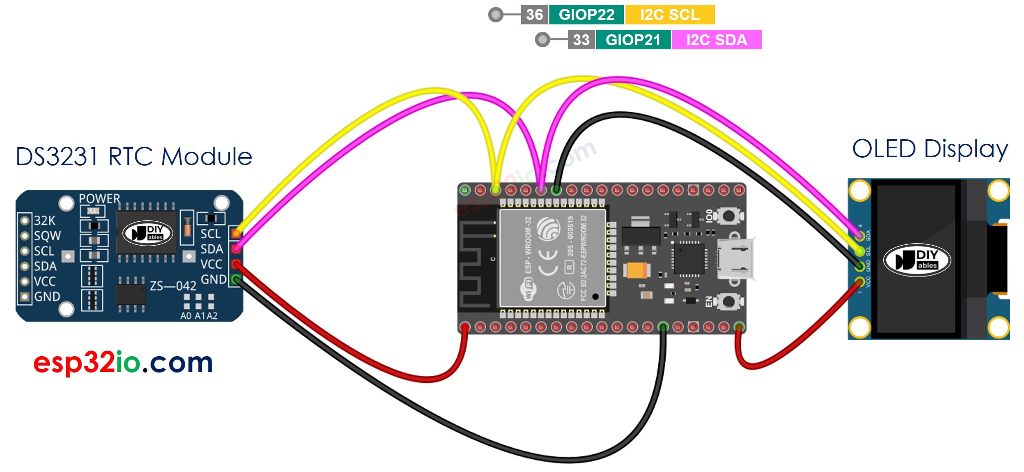 ESP32 DS3231 OLED Wiring Diagram