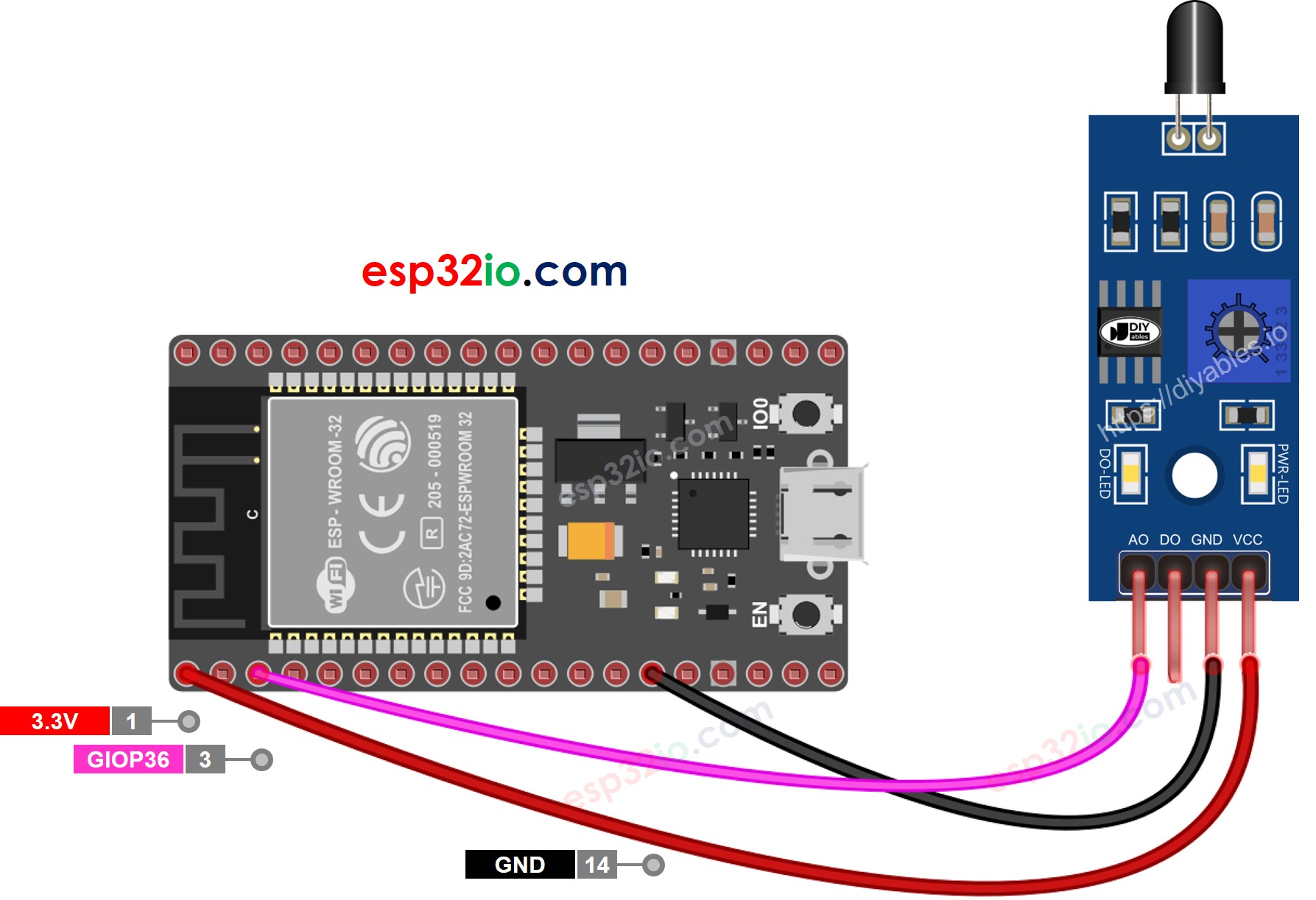 ESP32 fire sensor wiring diagram