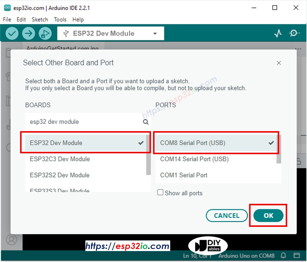 How to select COM port on Arduino IDE