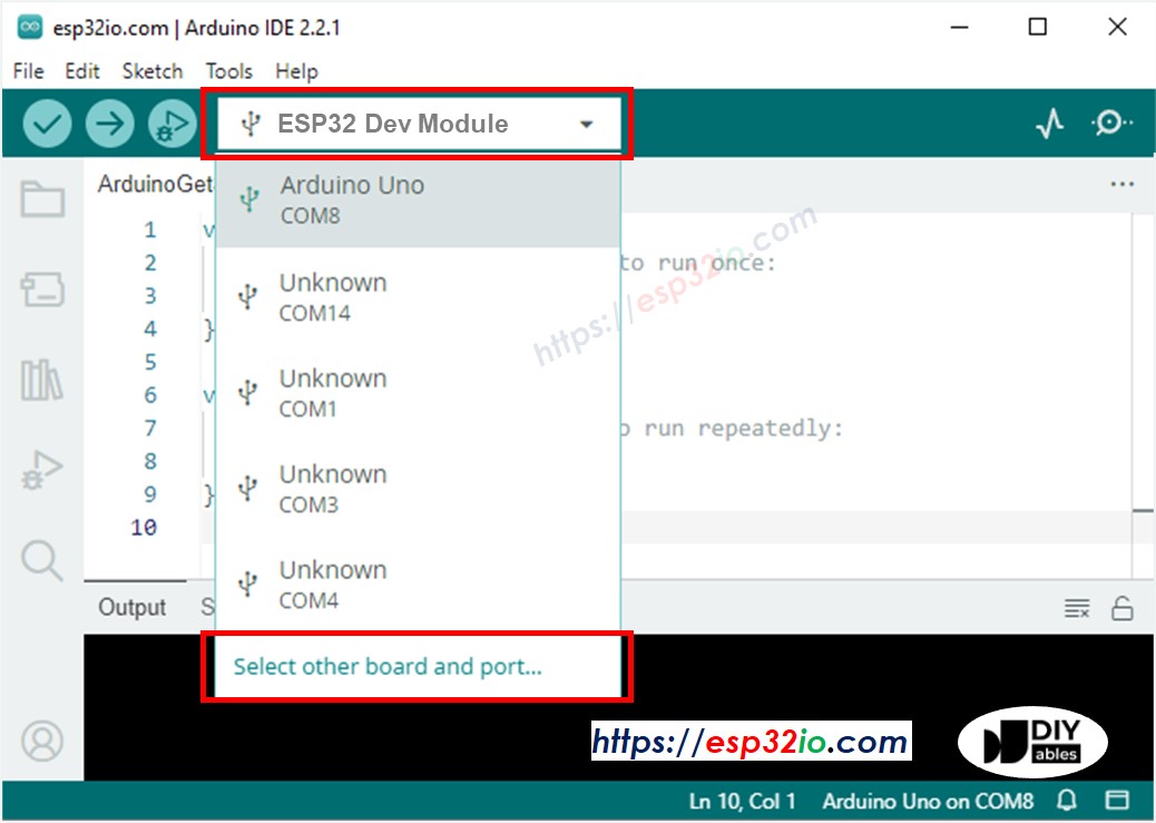 How to select ESP32 board on Arduino IDE