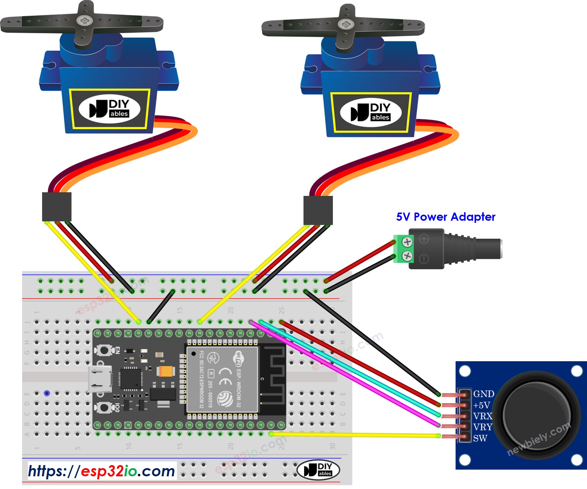 ESP32 Joystick Servo Motor Wiring Diagram