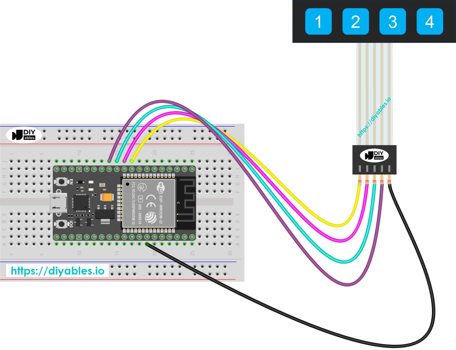 ESP32 키패드 1x4 배선도