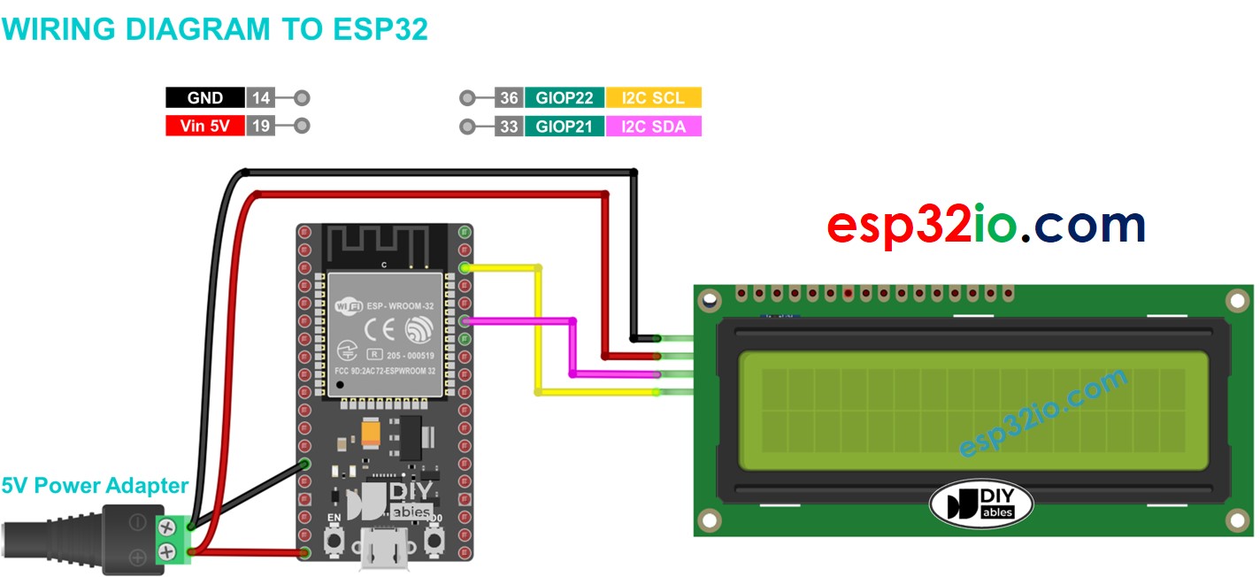 ESP32 LCD I2C 5V power source wiring diagram