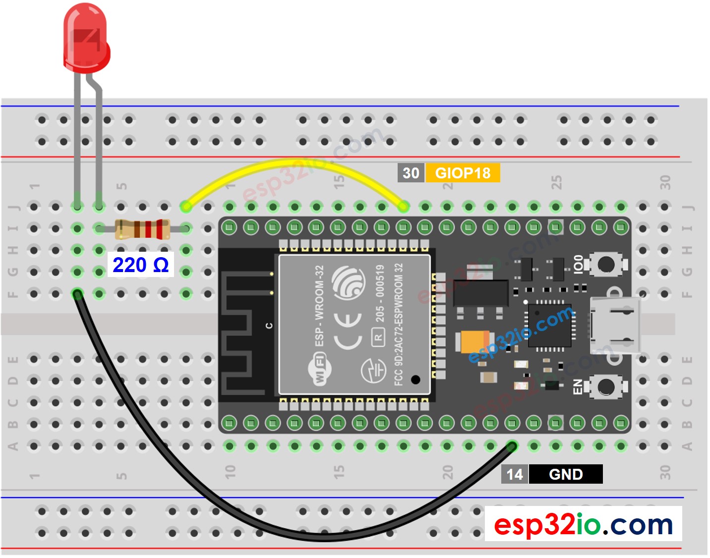 ESP32 LED Wiring Diagram