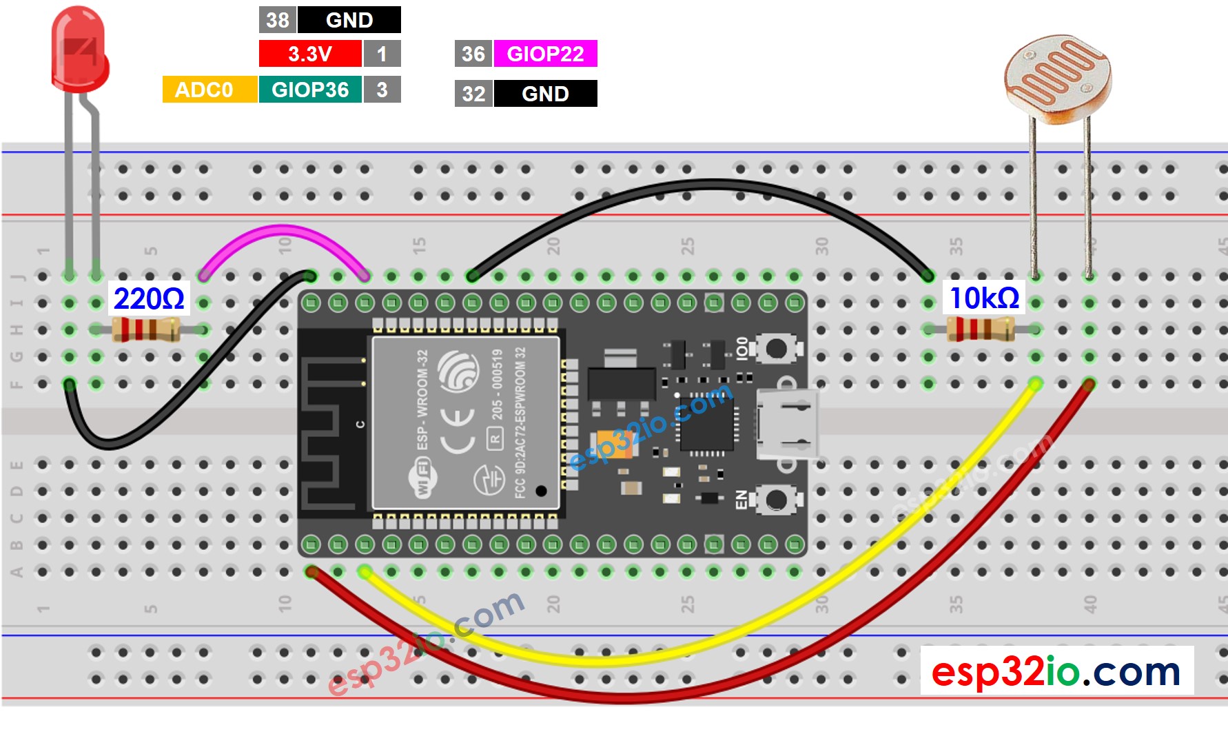 ESP32 Light Sensor LED Wiring Diagram