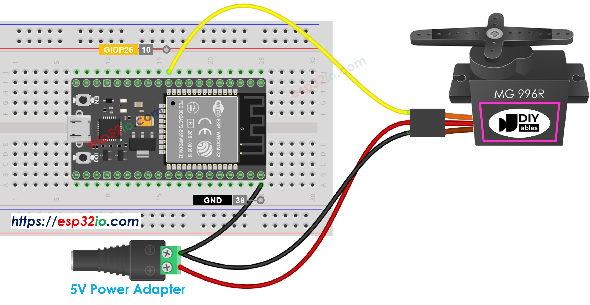 ESP32 MG996R Servo Motor Wiring Diagram