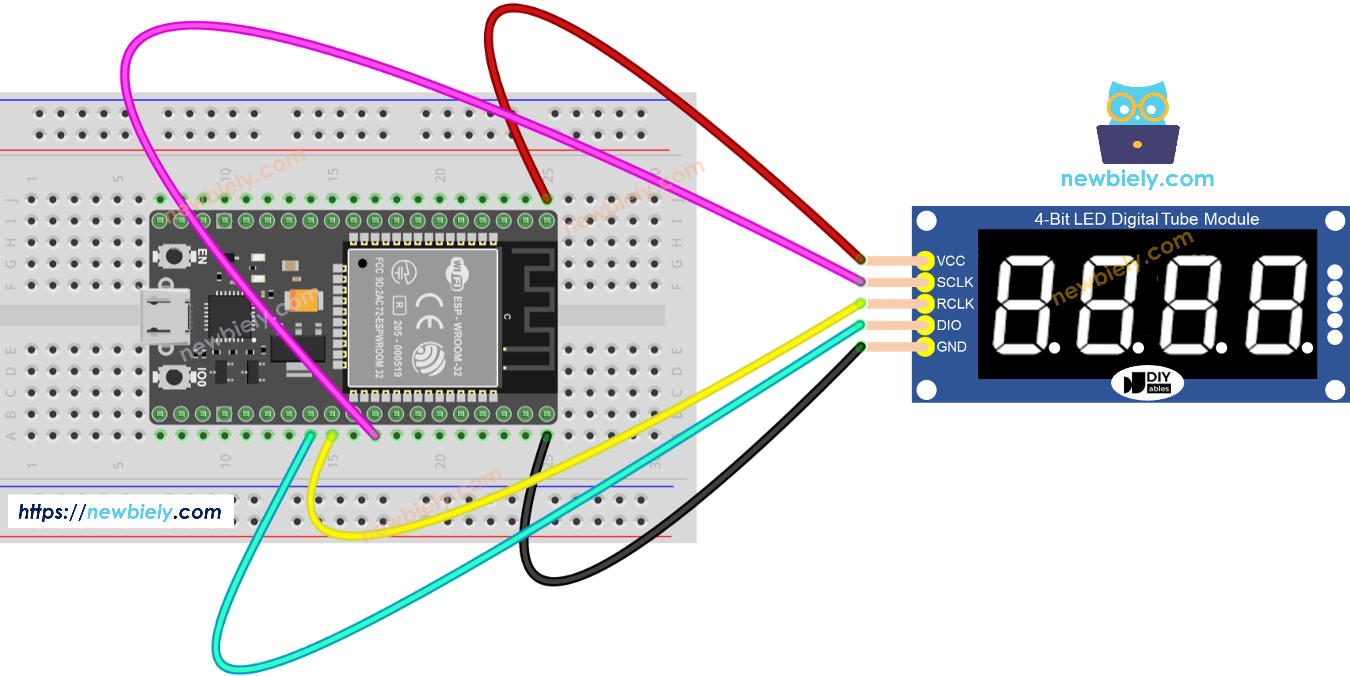ESP32 4자리 7세그먼트 디스플레이 74hc595 배선도