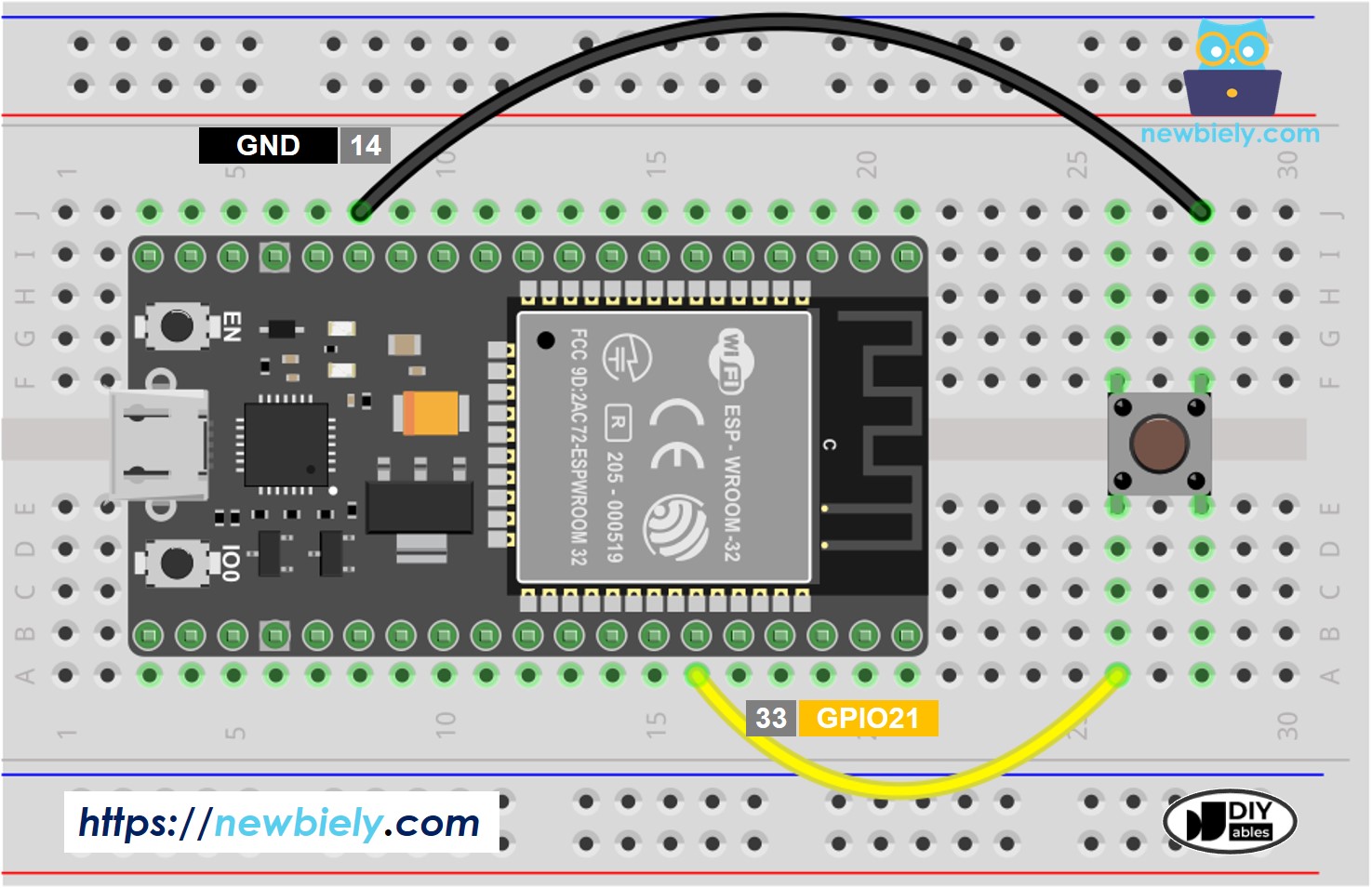 ESP32 마이크로파이썬 버튼 배선도