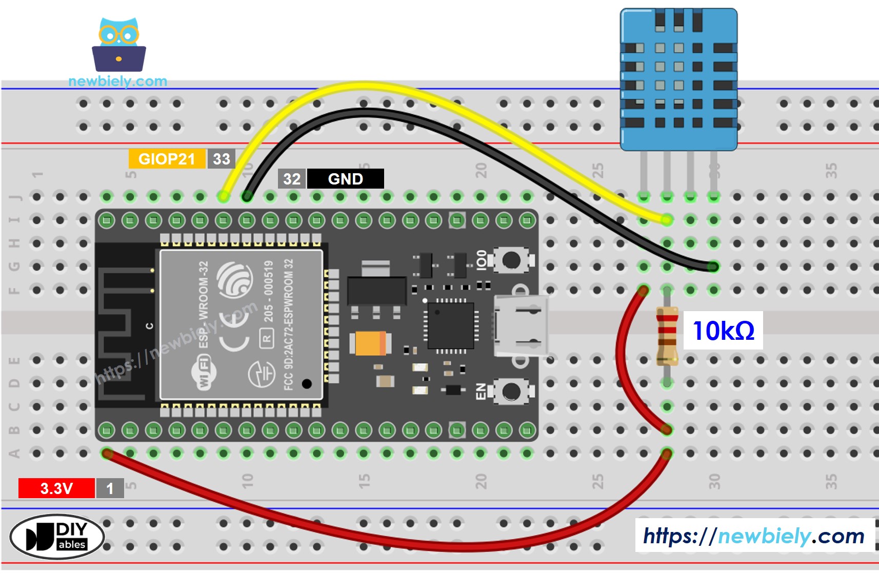 ESP32 마이크로파이썬 dht11 온도 및 습도 센서 배선도