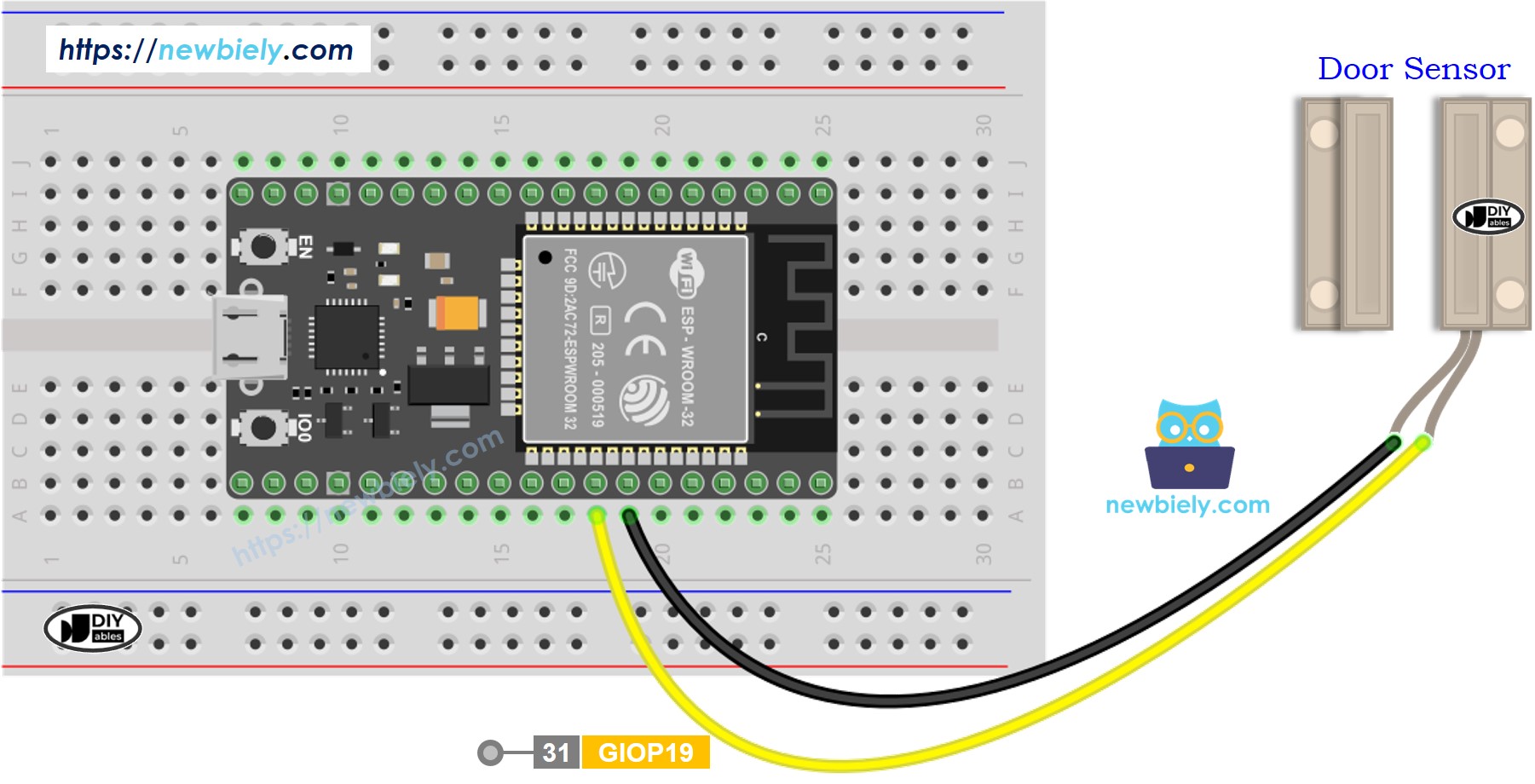 ESP32 마이크로파이썬 문 센서 배선도