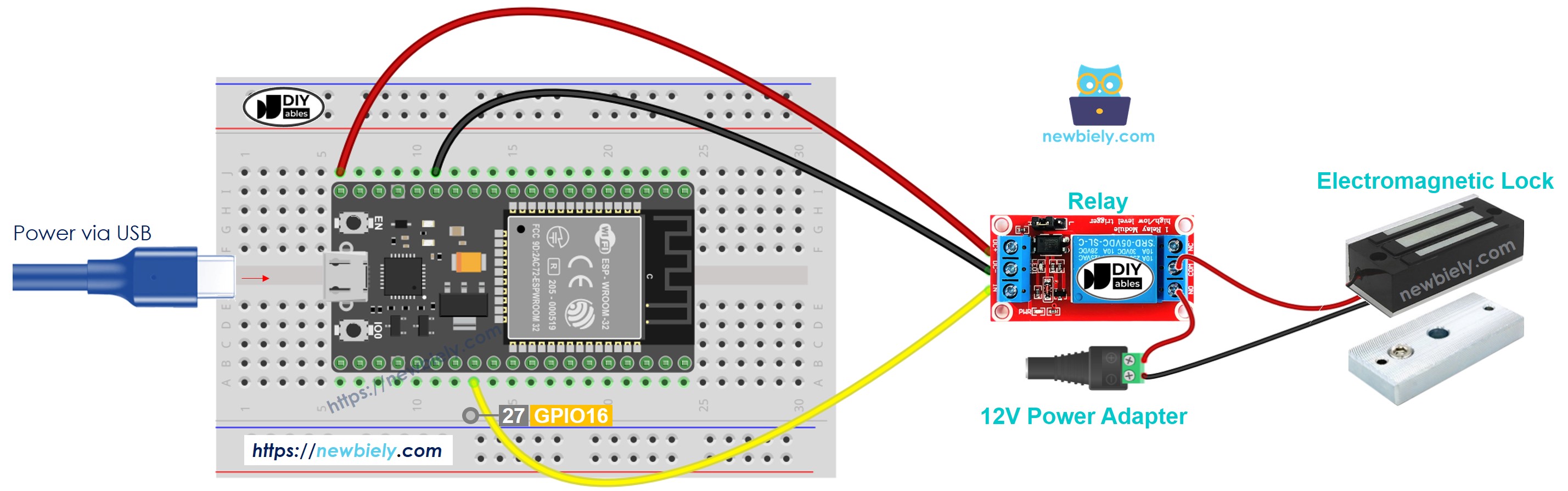 ESP32 마이크로파이썬 전자기 잠금장치 배선도