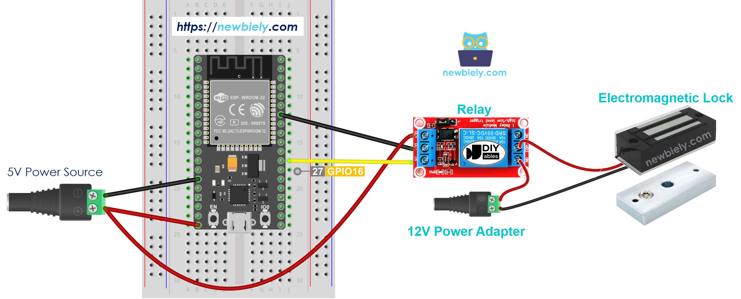 ESP32 마이크로파이썬 전자기 자물쇠 배선도