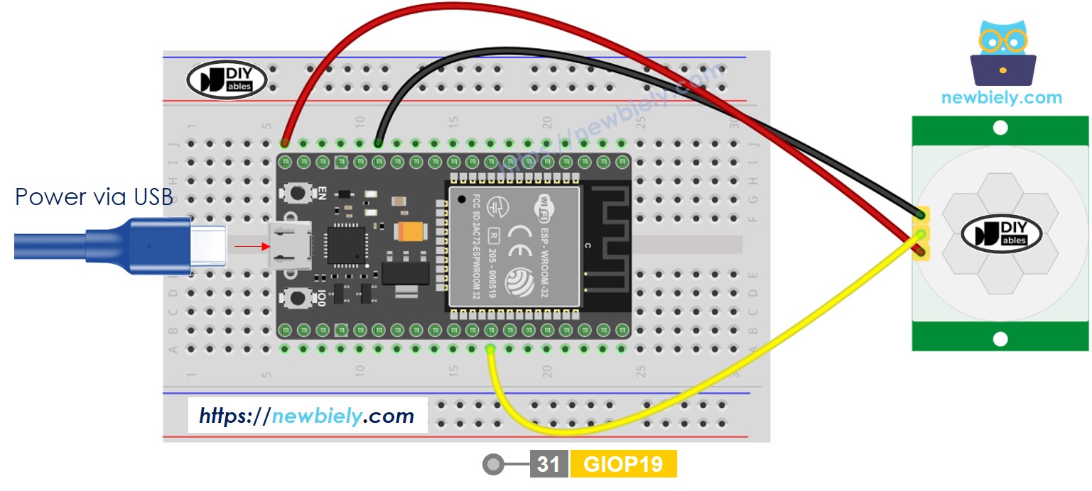 ESP32 마이크로파이썬 모션 센서 배선도