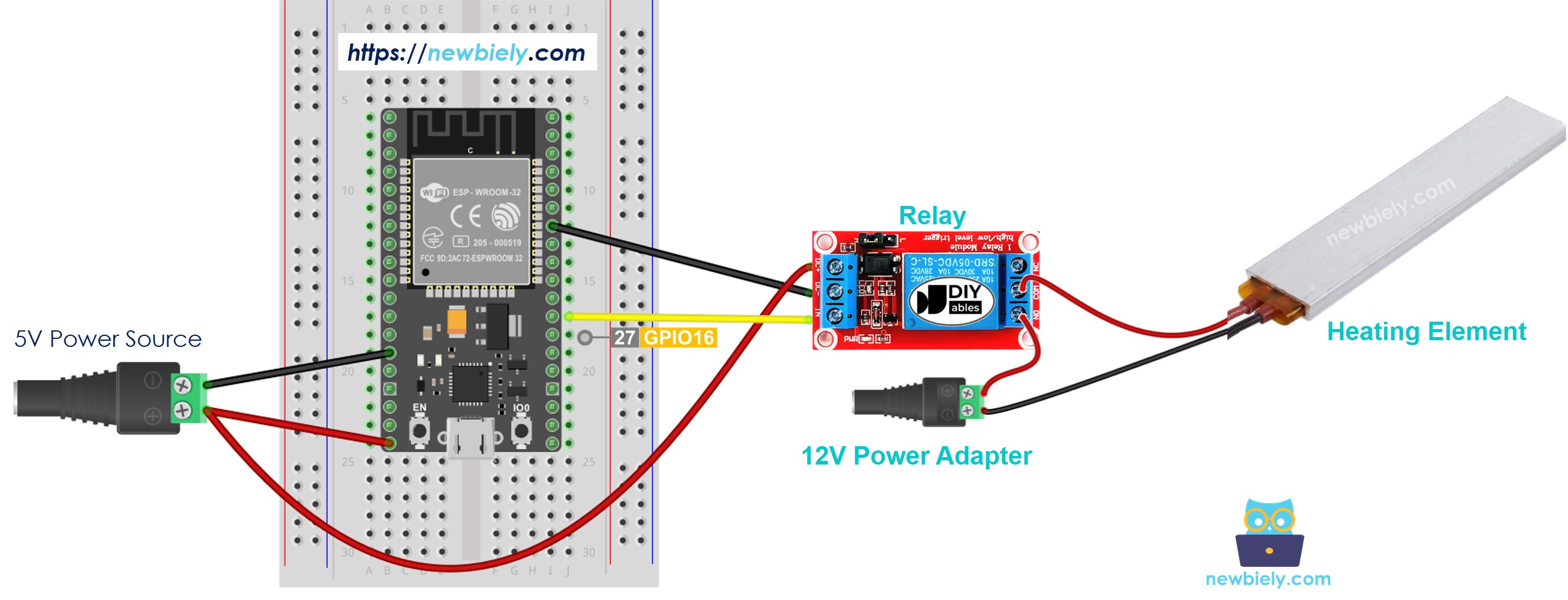 ESP32 마이크로파이썬 난방 요소 배선도