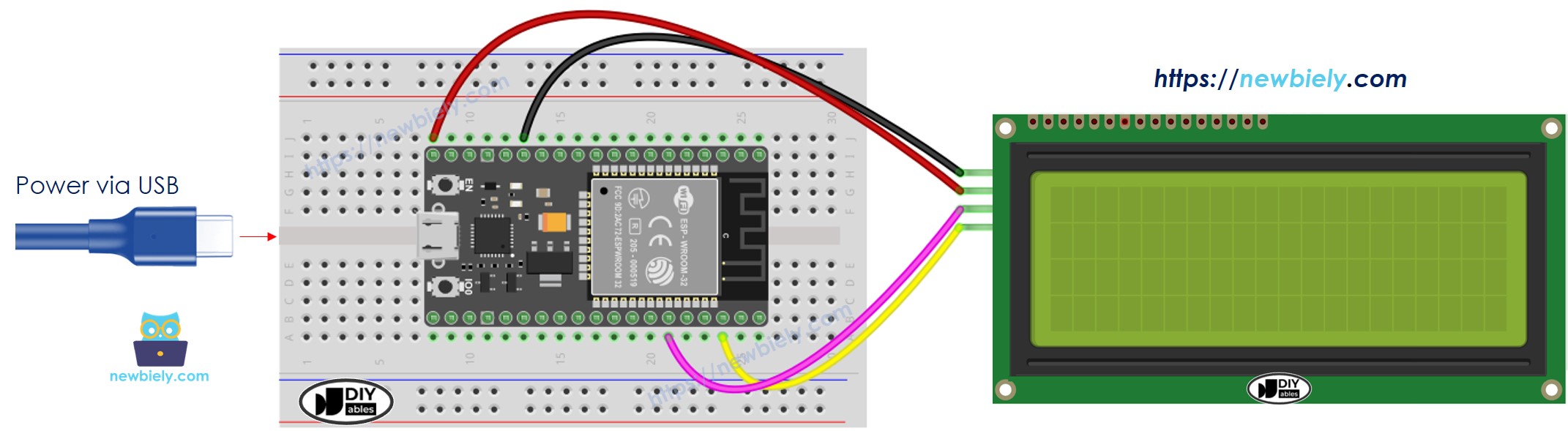 ESP32 마이크로파이썬 lcd 20x4 i2c 배선 다이어그램