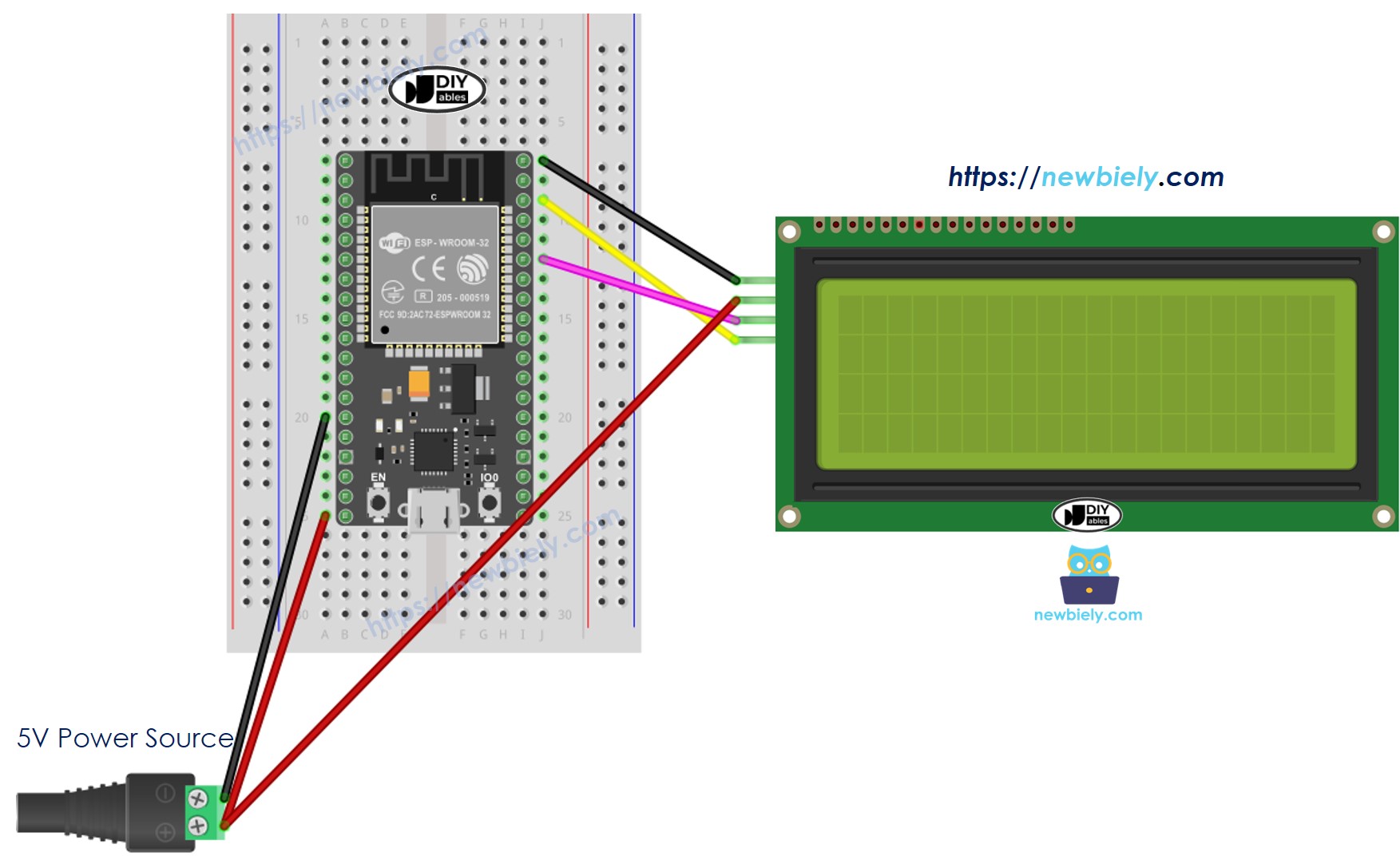 ESP32 마이크로파이썬 lcd 20x4 i2c 배선도