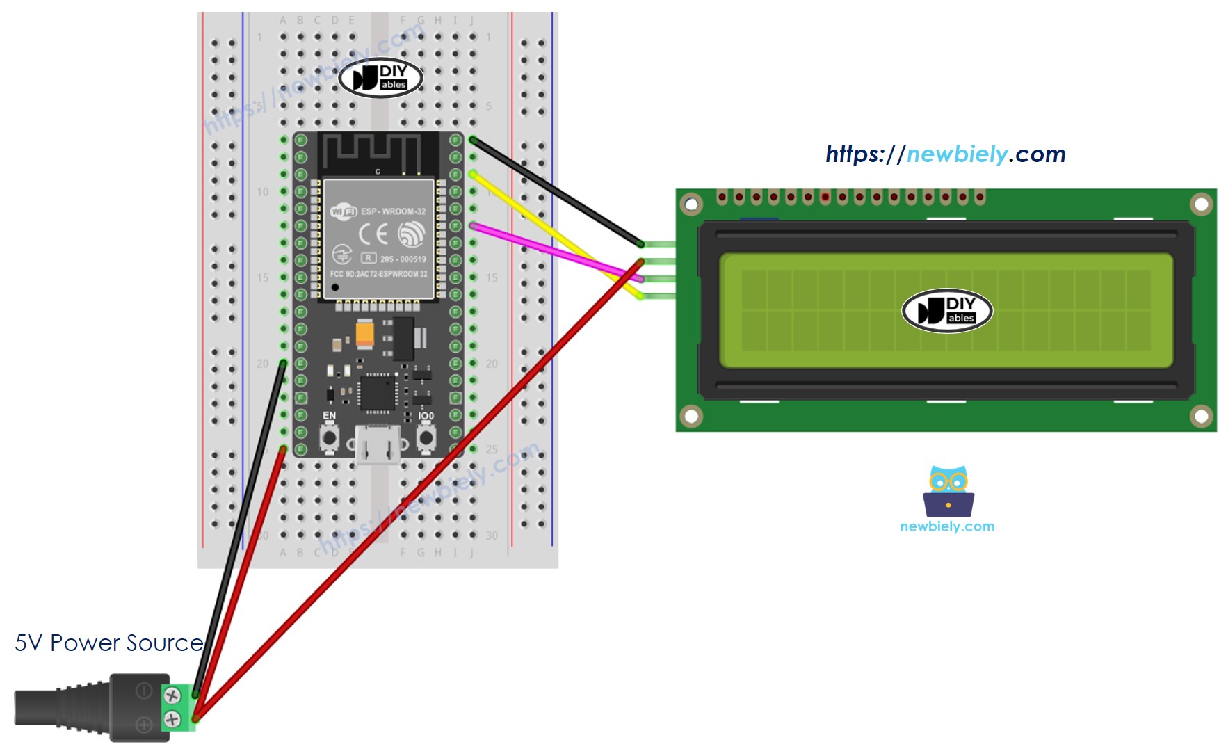 ESP32 마이크로파이썬 lcd 디스플레이 배선도