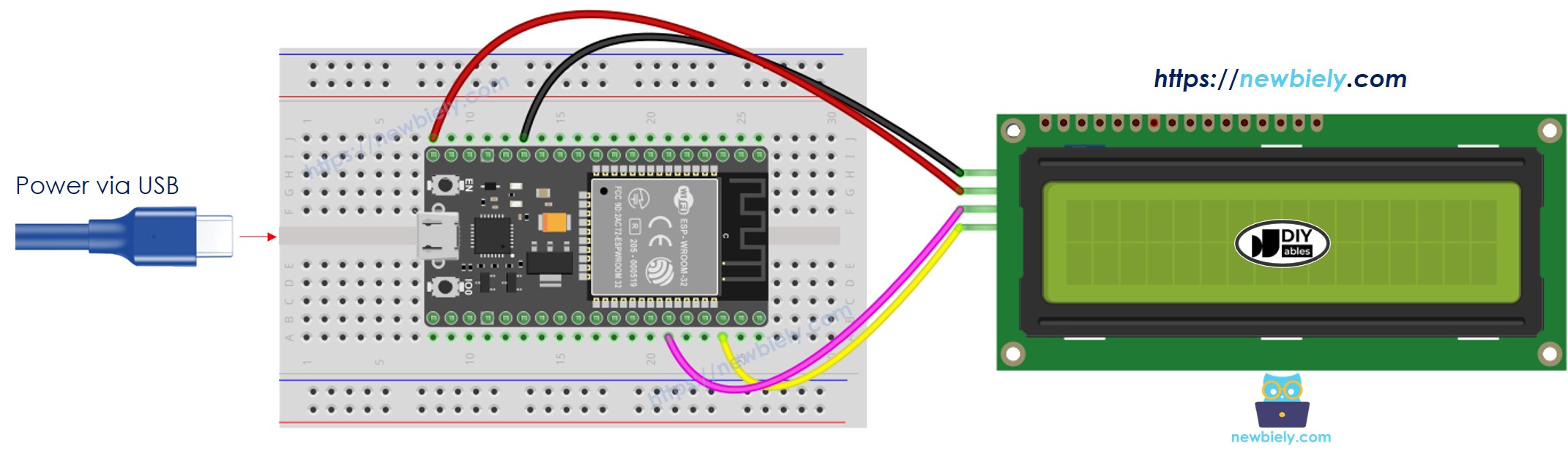 ESP32 마이크로파이썬 lcd i2c 배선도