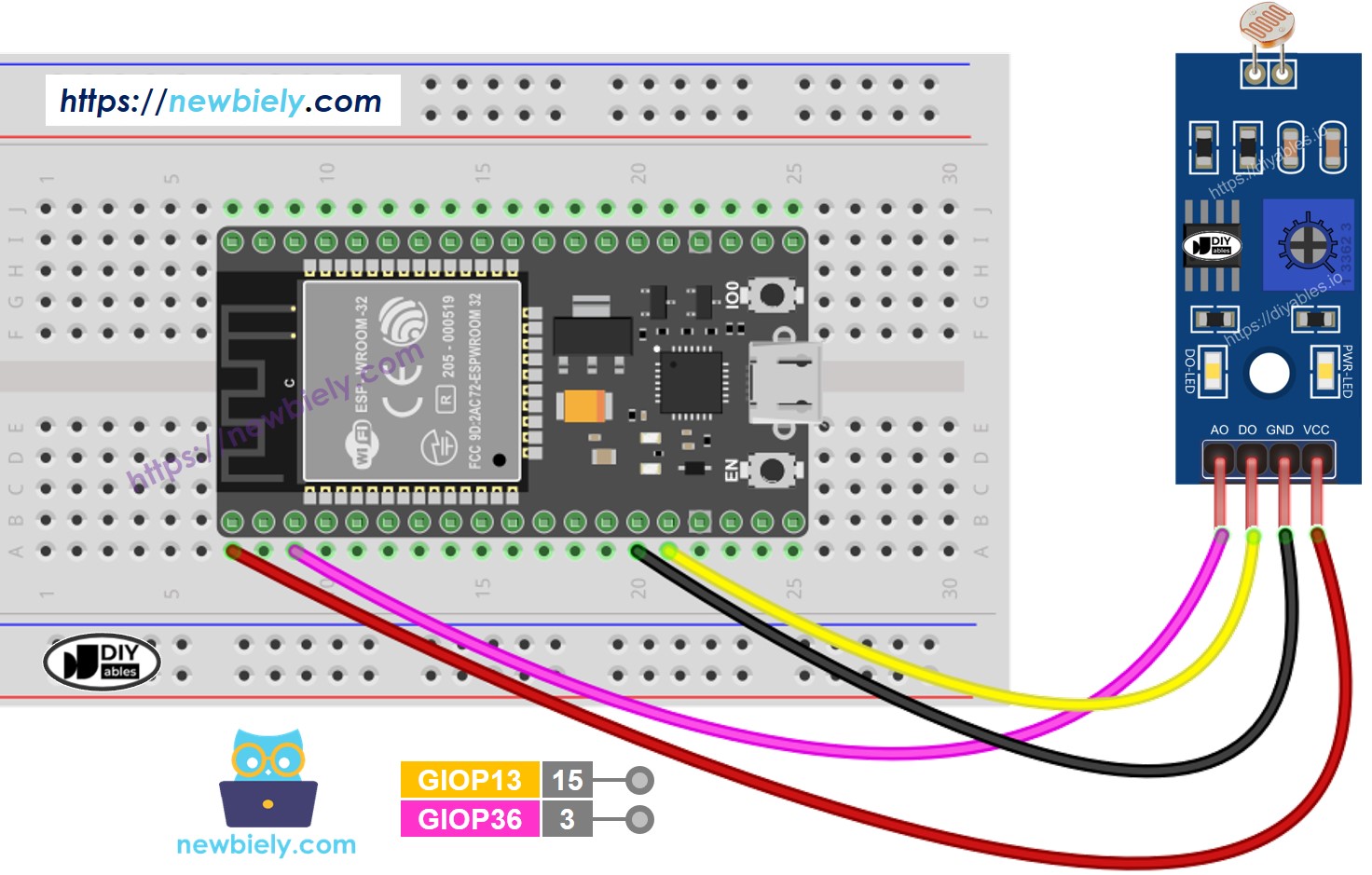 ESP32 마이크로파이썬 ldr 광 센서 모듈 배선도