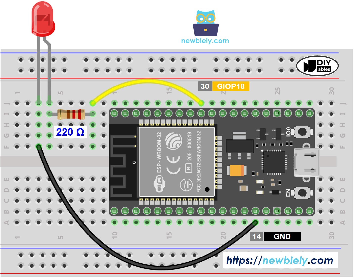 ESP32 마이크로파이썬 LED 배선도