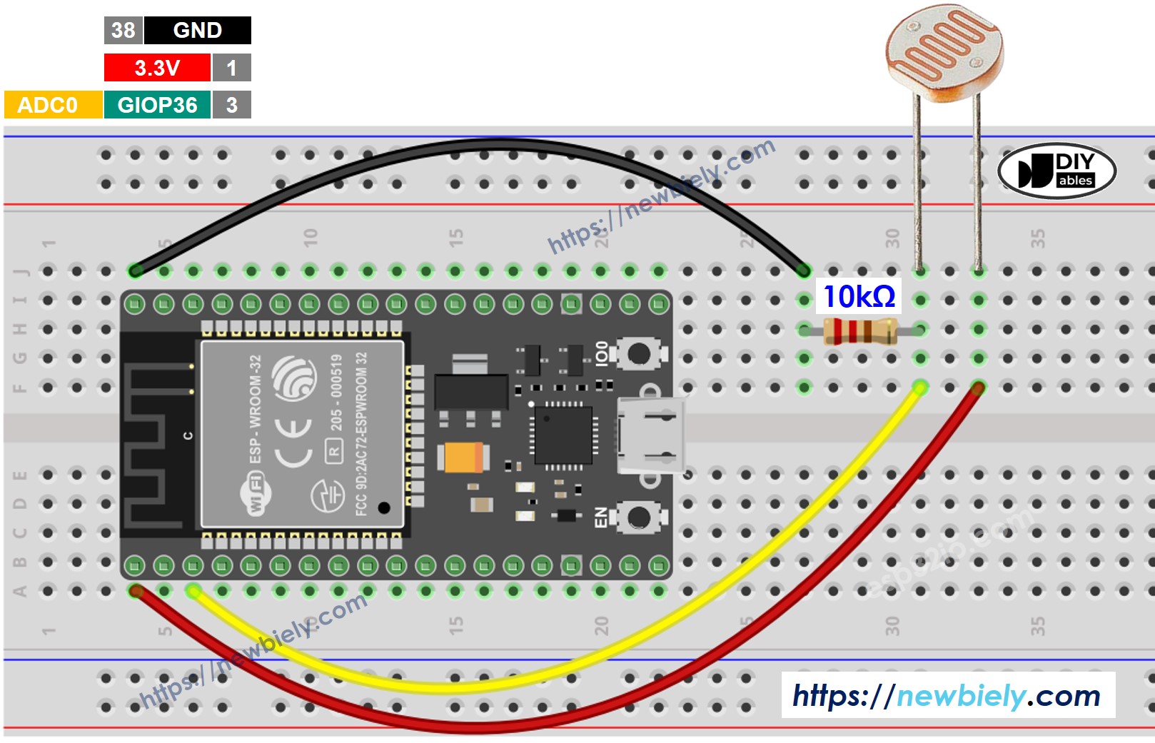 ESP32 마이크로파이썬 조도 센서 배선도