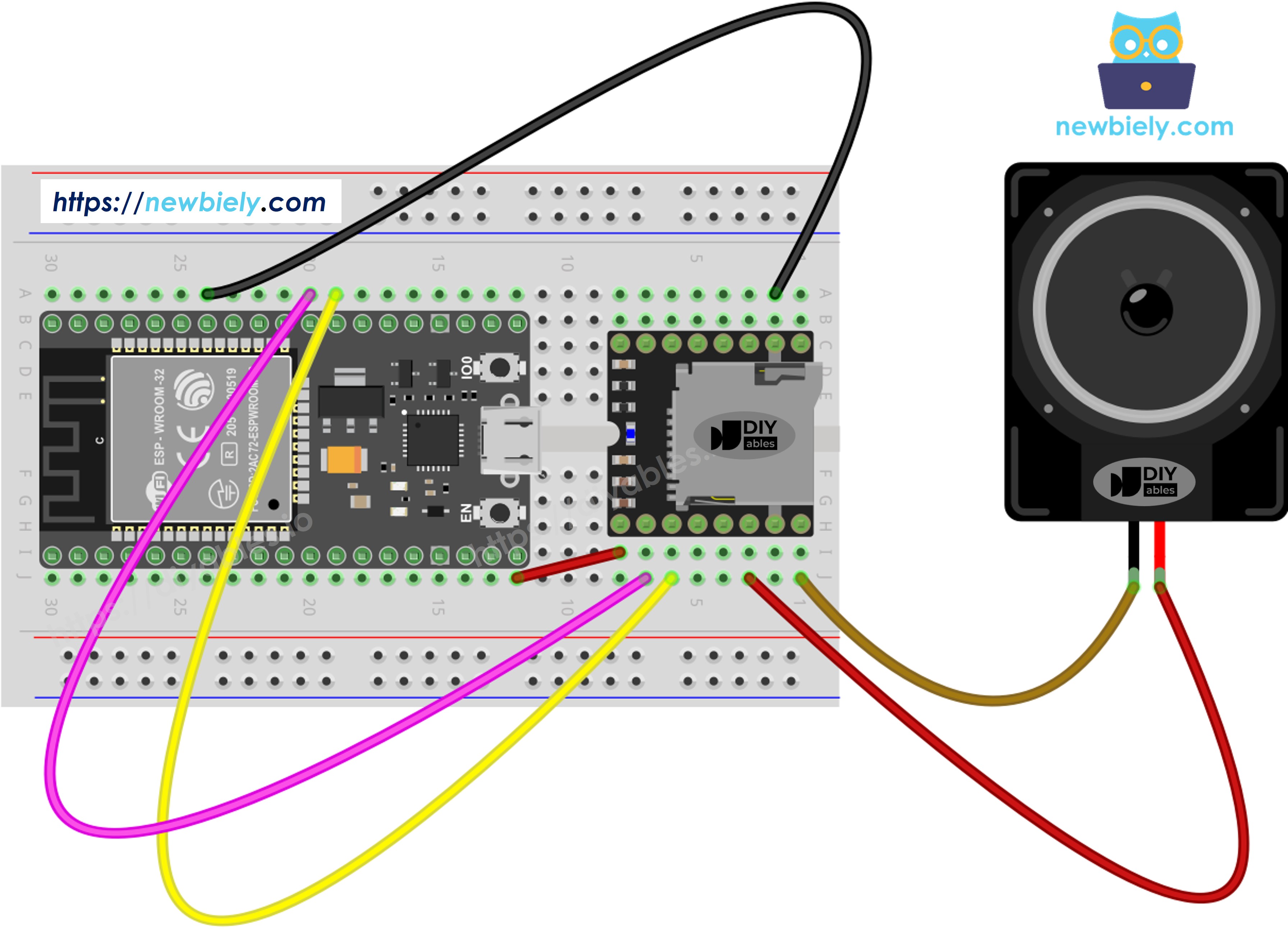 ESP32 마이크로파이썬 미니 mp3 플레이어 배선도