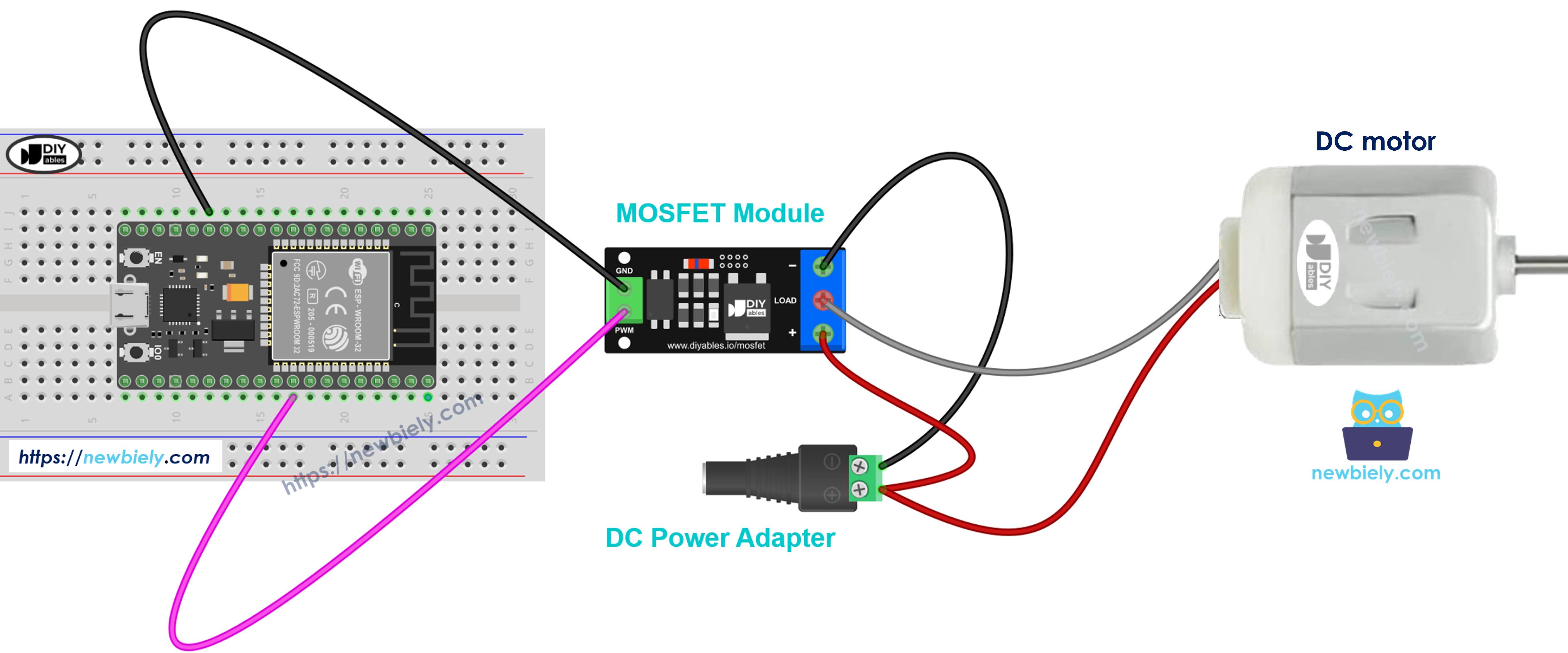 ESP32 마이크로파이썬 예시 - mosfet 모듈에 연결한 dc 모터