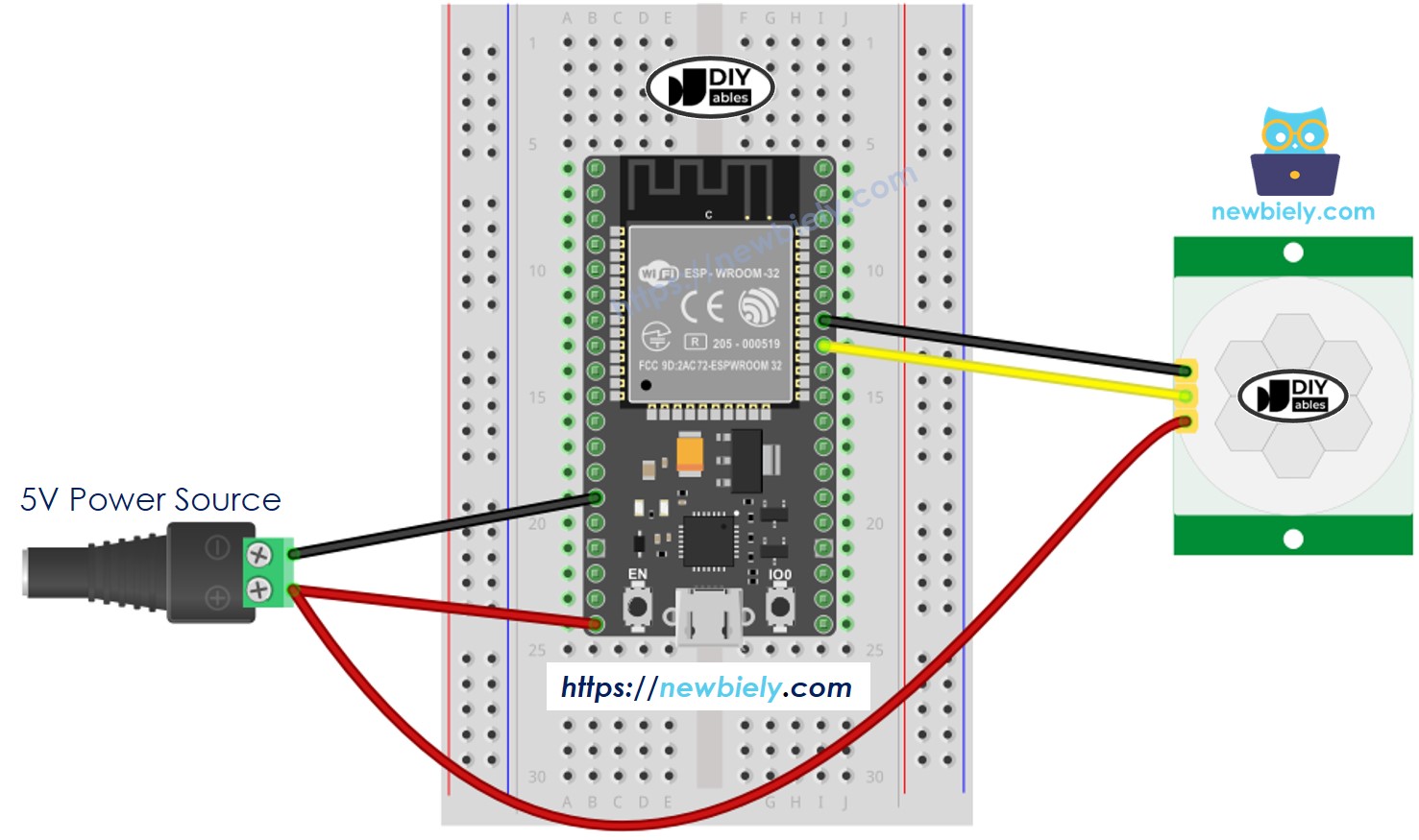 ESP32 마이크로파이썬 모션 센서 배선도