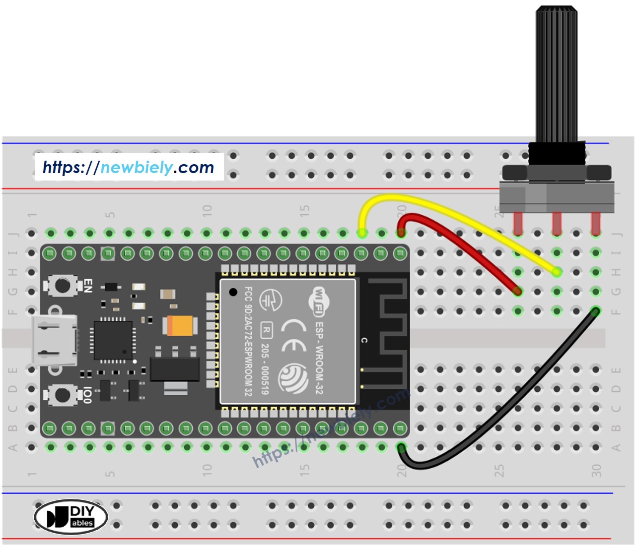 ESP32 마이크로파이썬 포텐쇼미터 배선 다이어그램