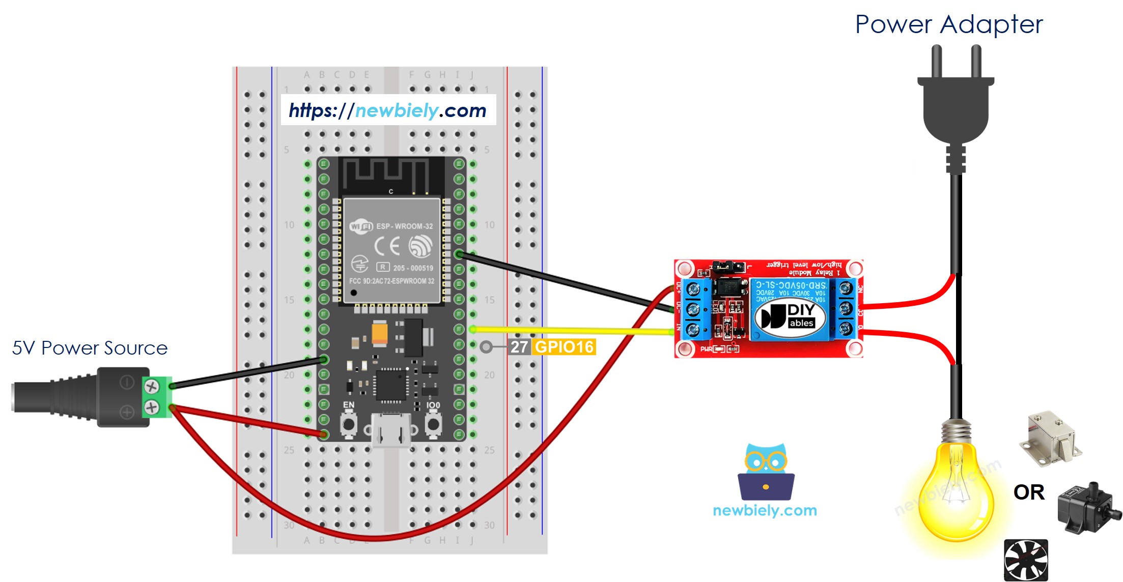 ESP32 마이크로파이썬 릴레이 모듈 배선도