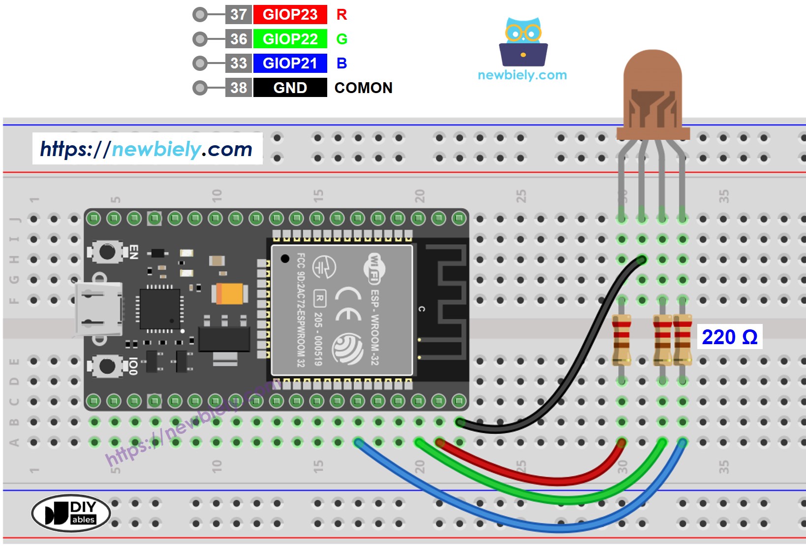 ESP32 마이크로파이썬 rgb LED 배선도