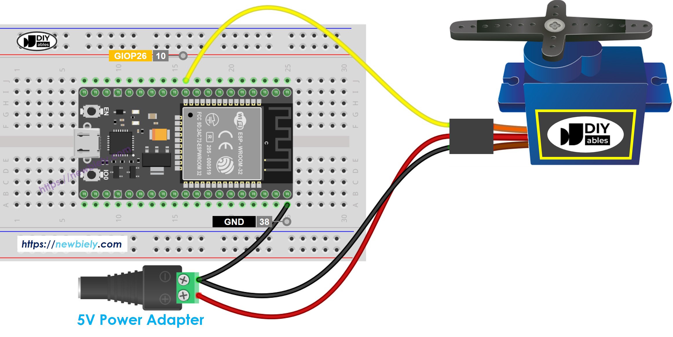 ESP32 마이크로파이썬 서보 모터 배선도