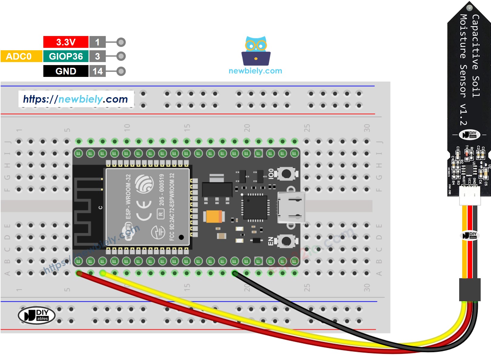 ESP32 마이크로파이썬 토양 수분 센서 배선도