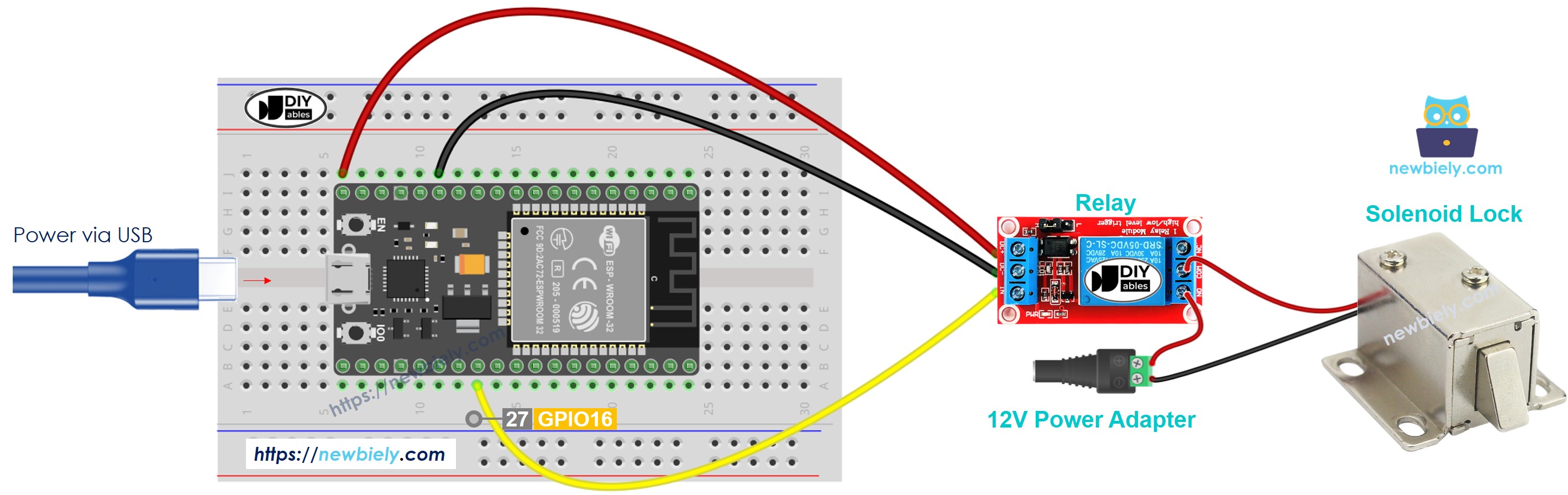 ESP32 마이크로파이썬 솔레노이드 락 배선도