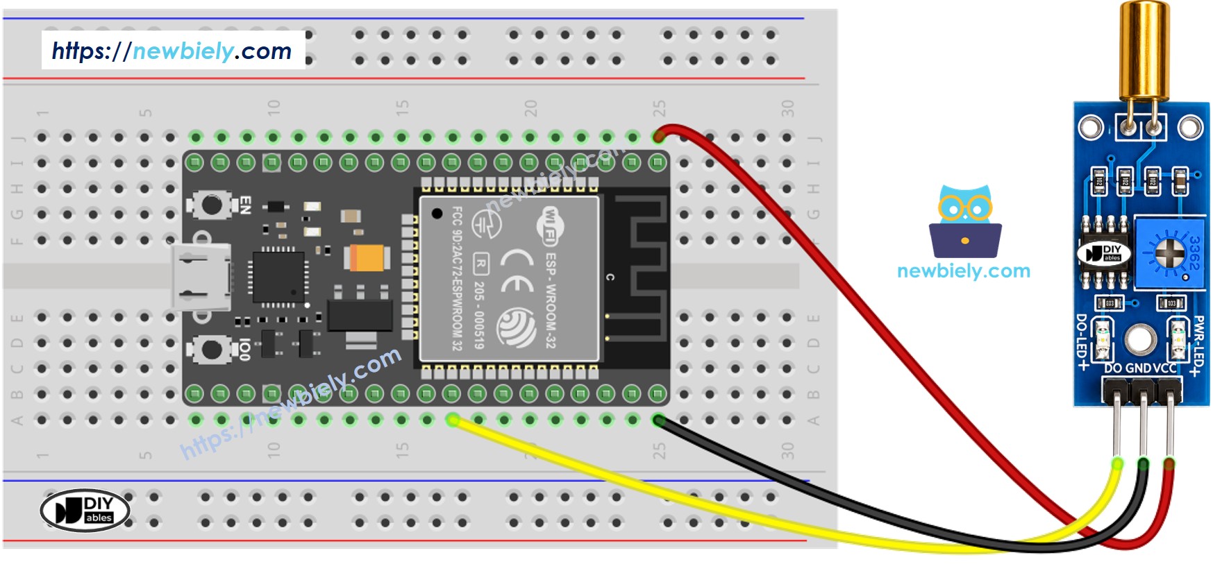 ESP32 마이크로파이썬 sw520d 기울기 센서 배선도