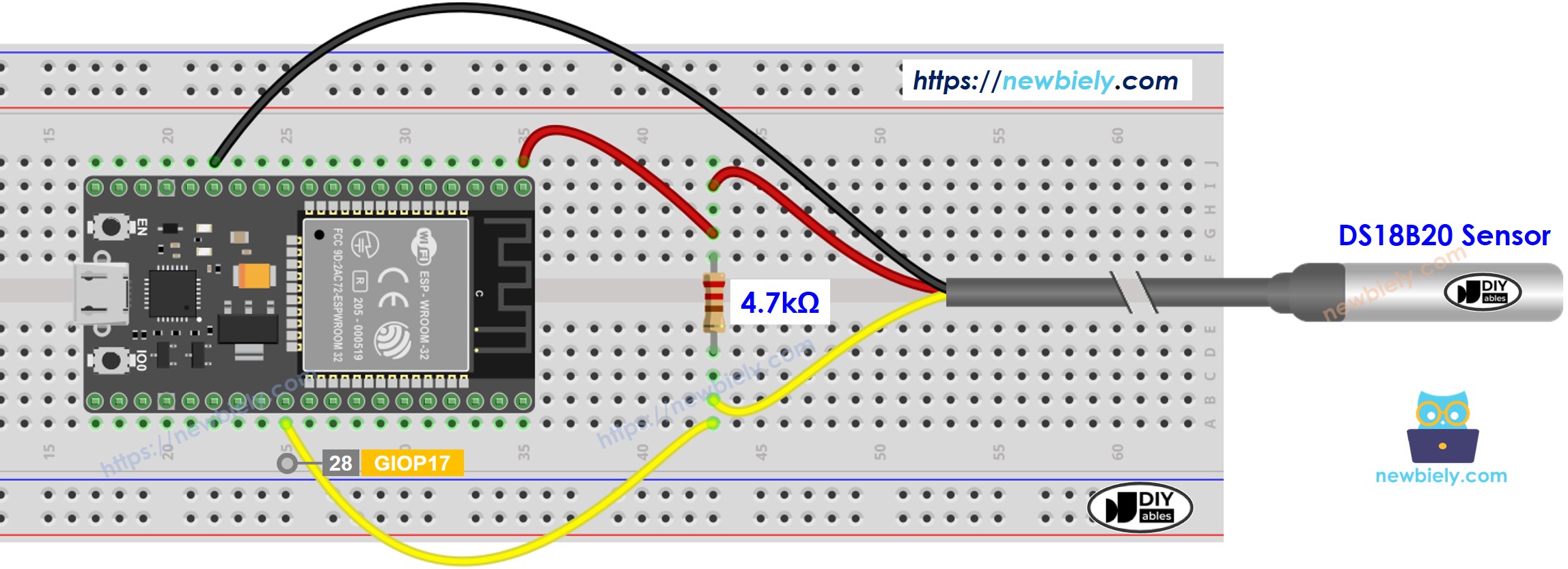 ESP32 마이크로파이썬 온도 센서 배선도