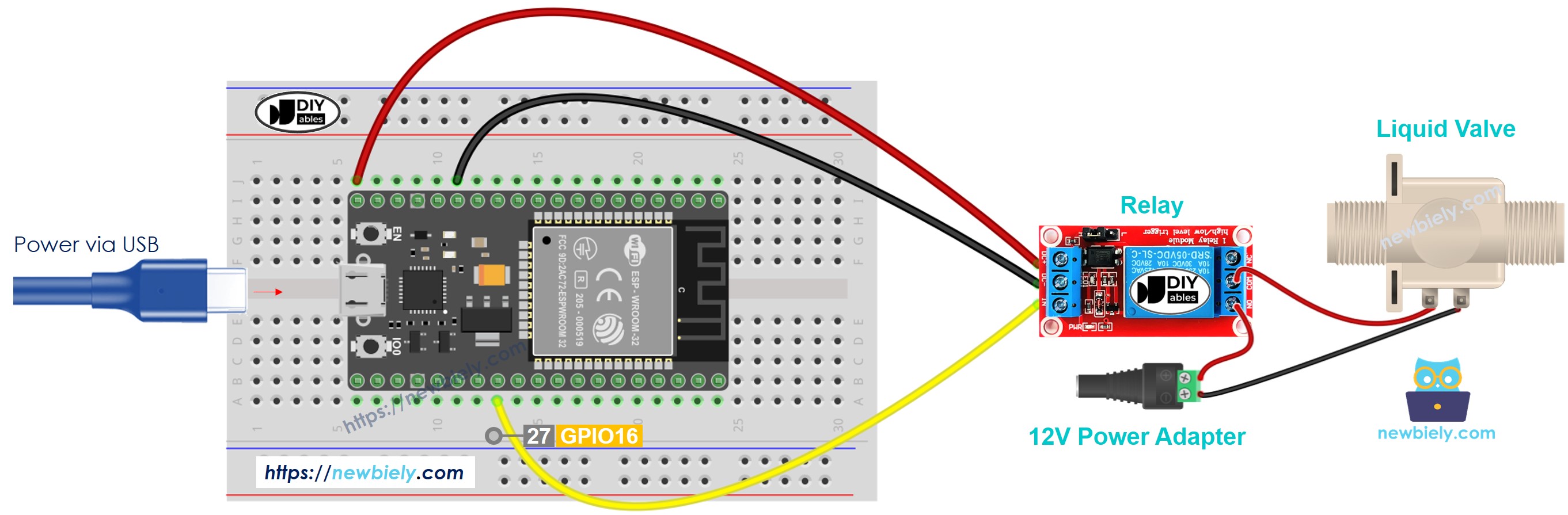 ESP32 마이크로파이썬 물 밸브 배선도