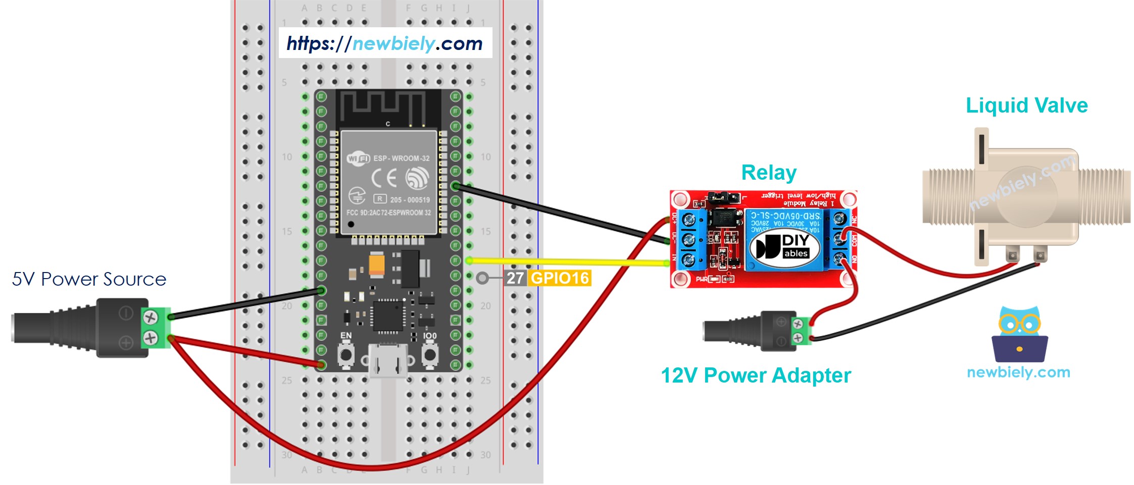 ESP32 마이크로파이썬 물 밸브 배선도