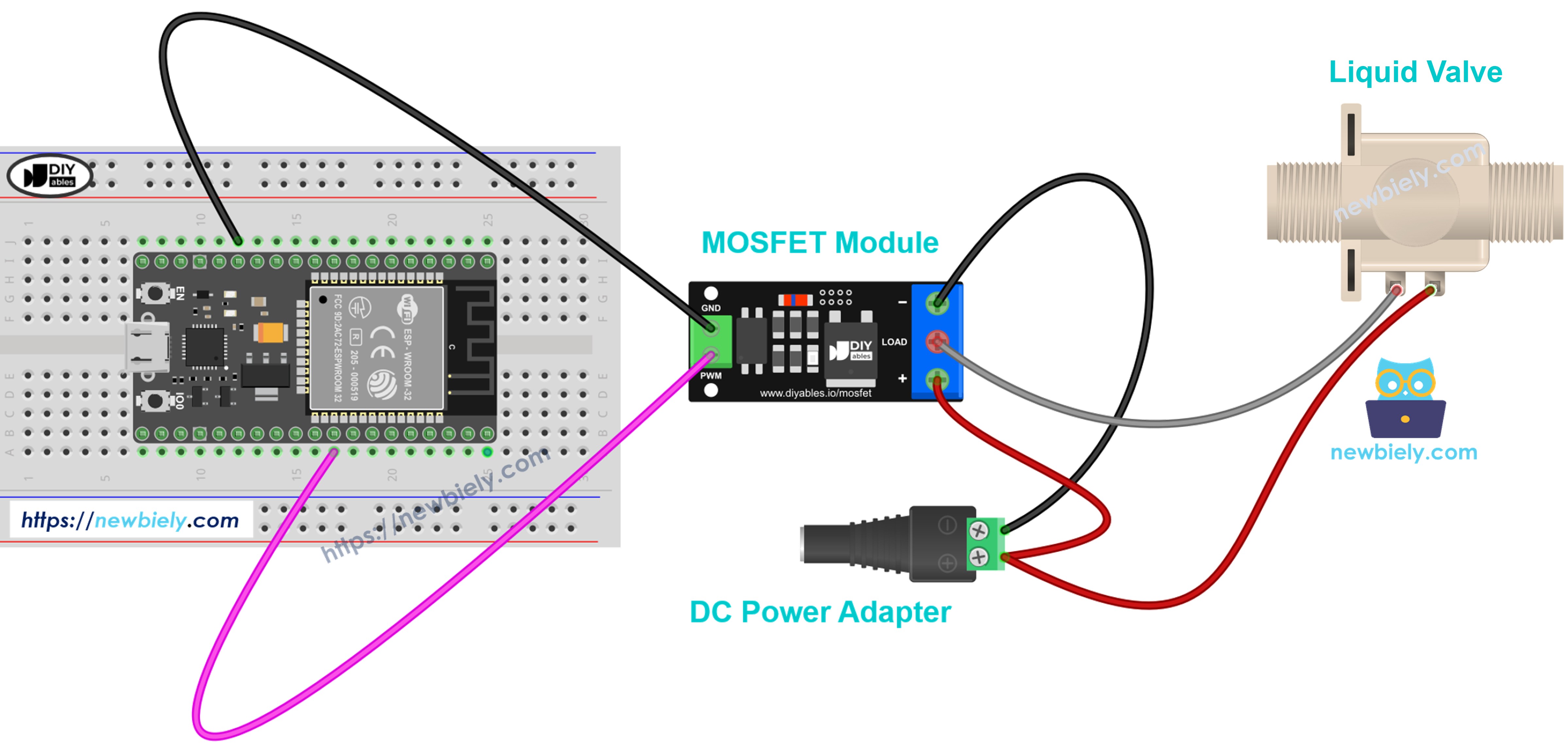 12v 솔레노이드 밸브와 mosfet 모듈 배선도