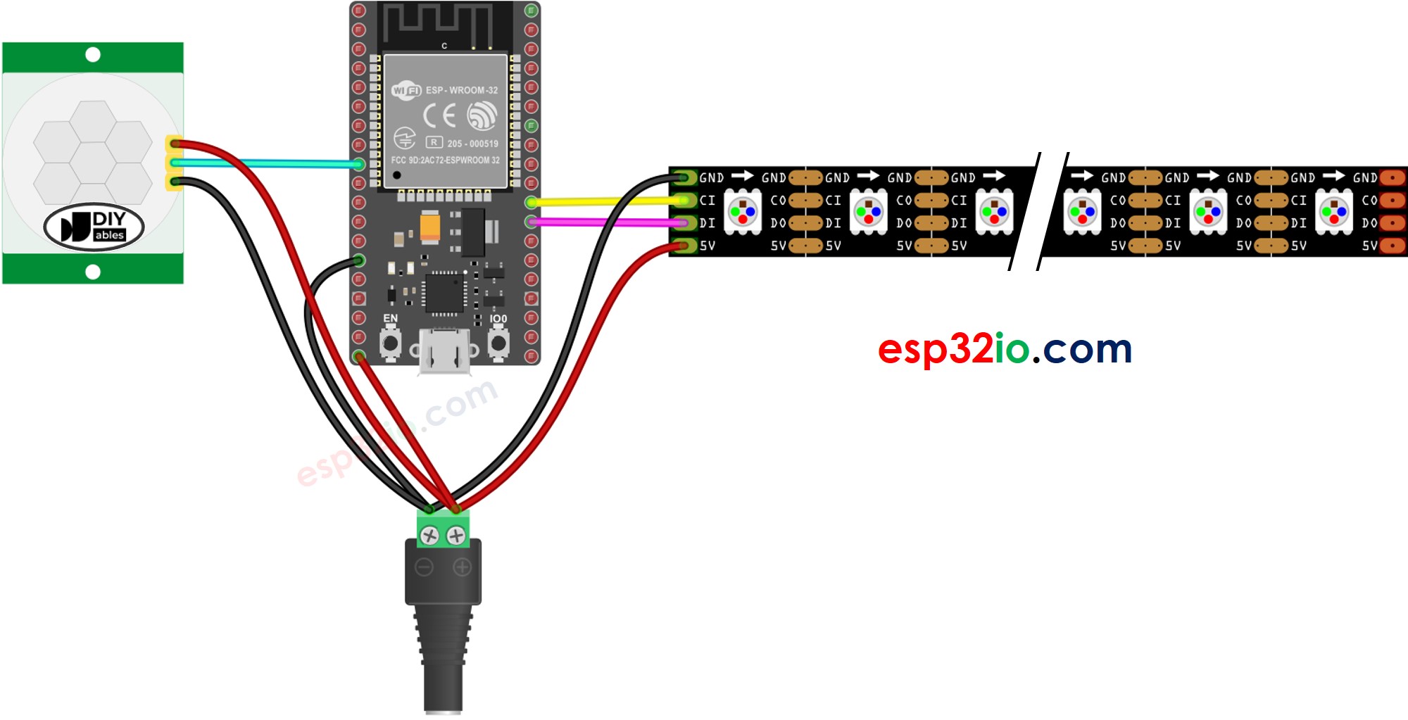 ESP32 Motion Sensor LED strip Wiring Diagram