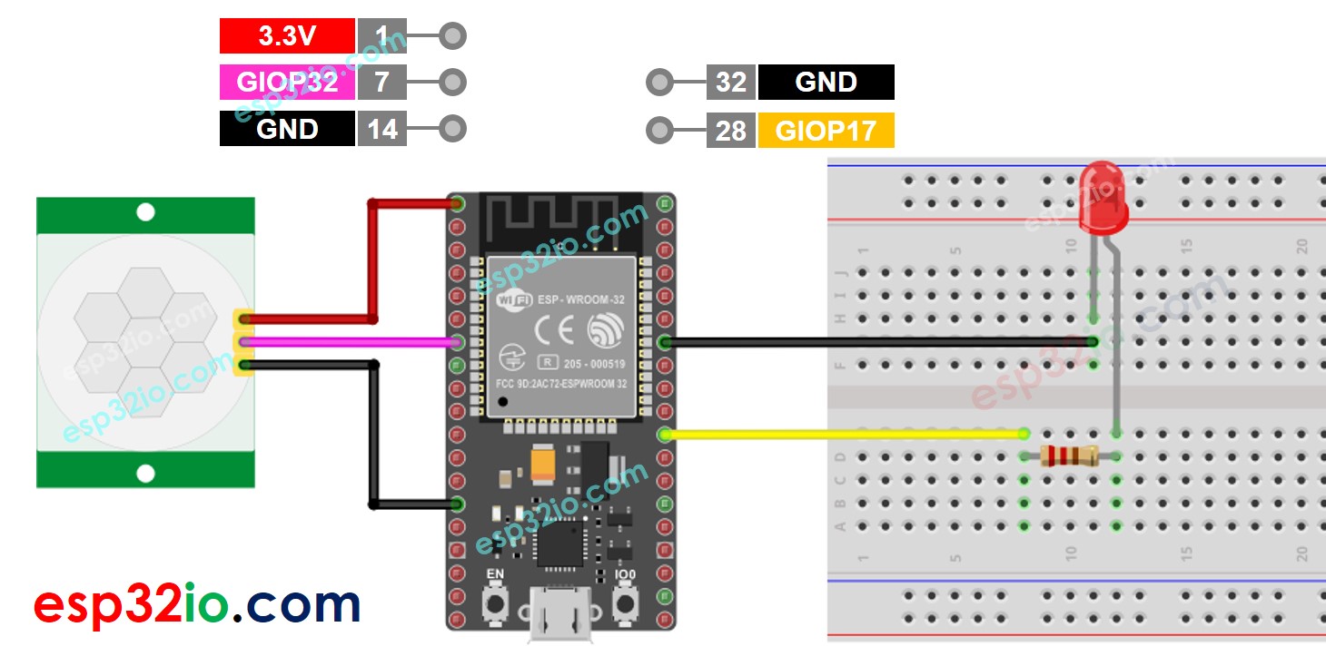 ESP32 Motion Sensor LED Wiring Diagram