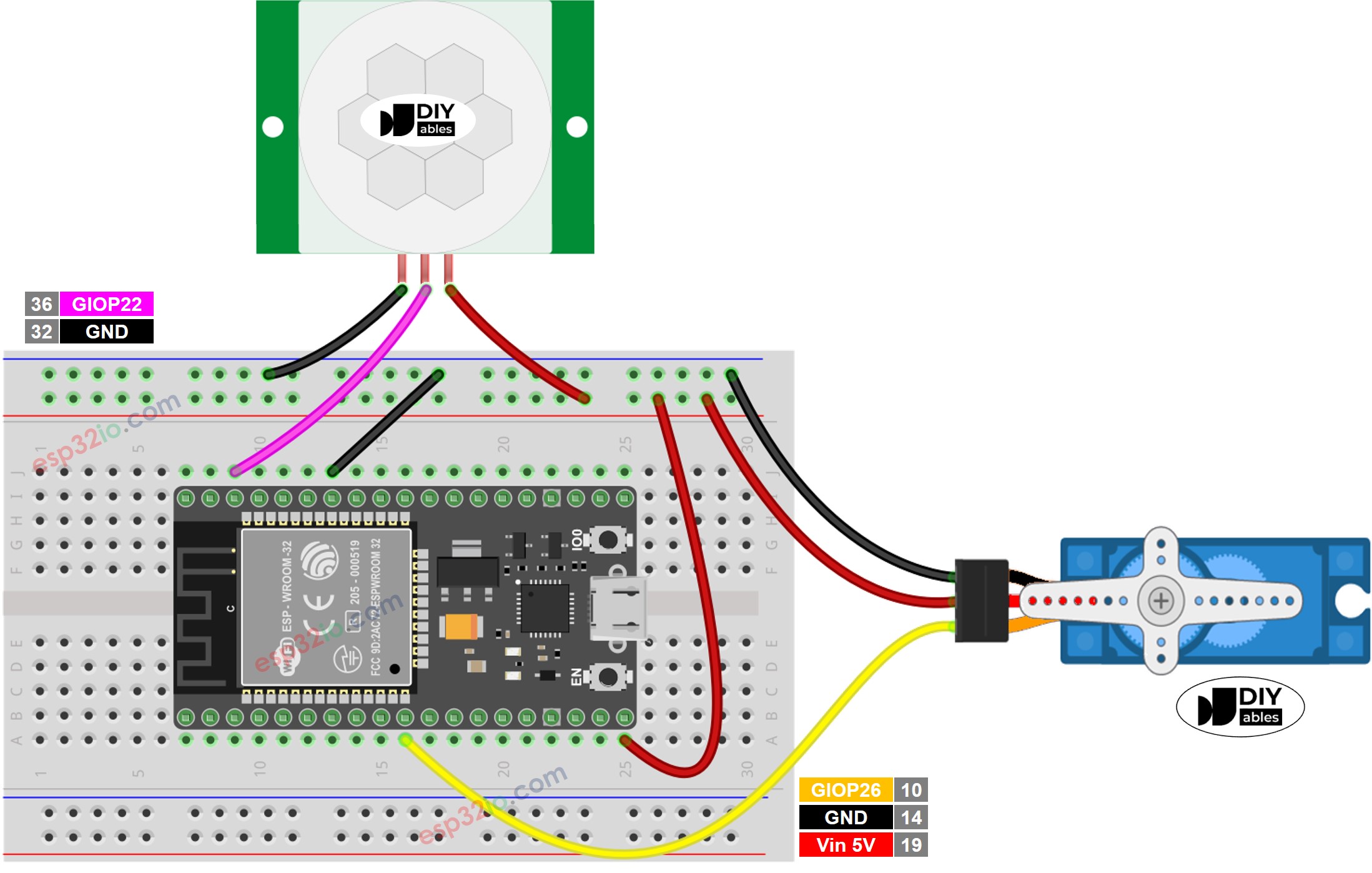 ESP32 Motion Sensor Servo Motor Wiring Diagram