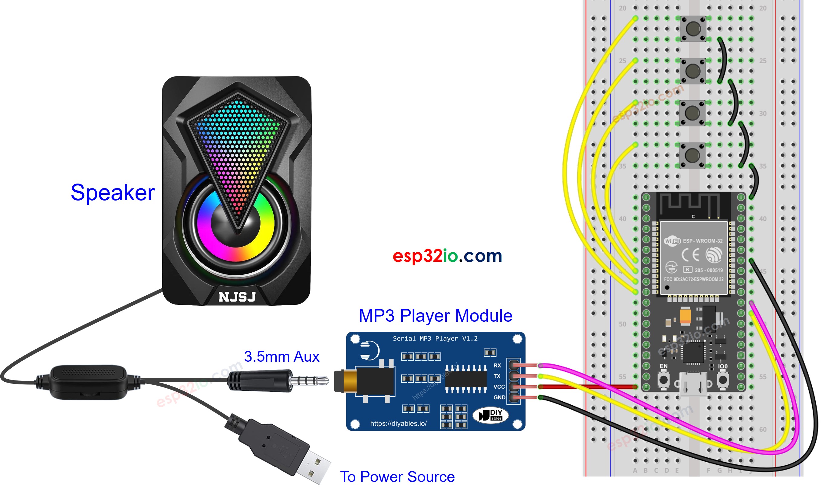 ESP32 MP3 player speaker Wiring Diagram