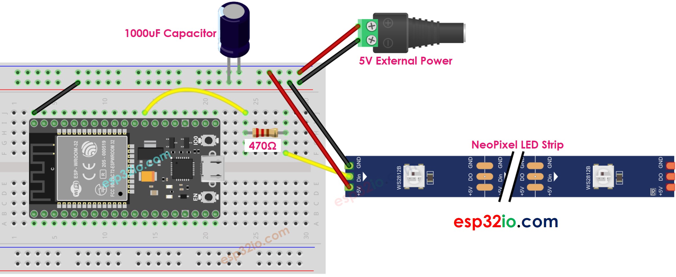 ESP32 NeoPixel RGB LED strip Wiring Diagram