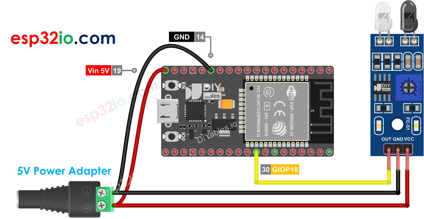 ESP32 IR obstacle avoidance sensor wiring diagram