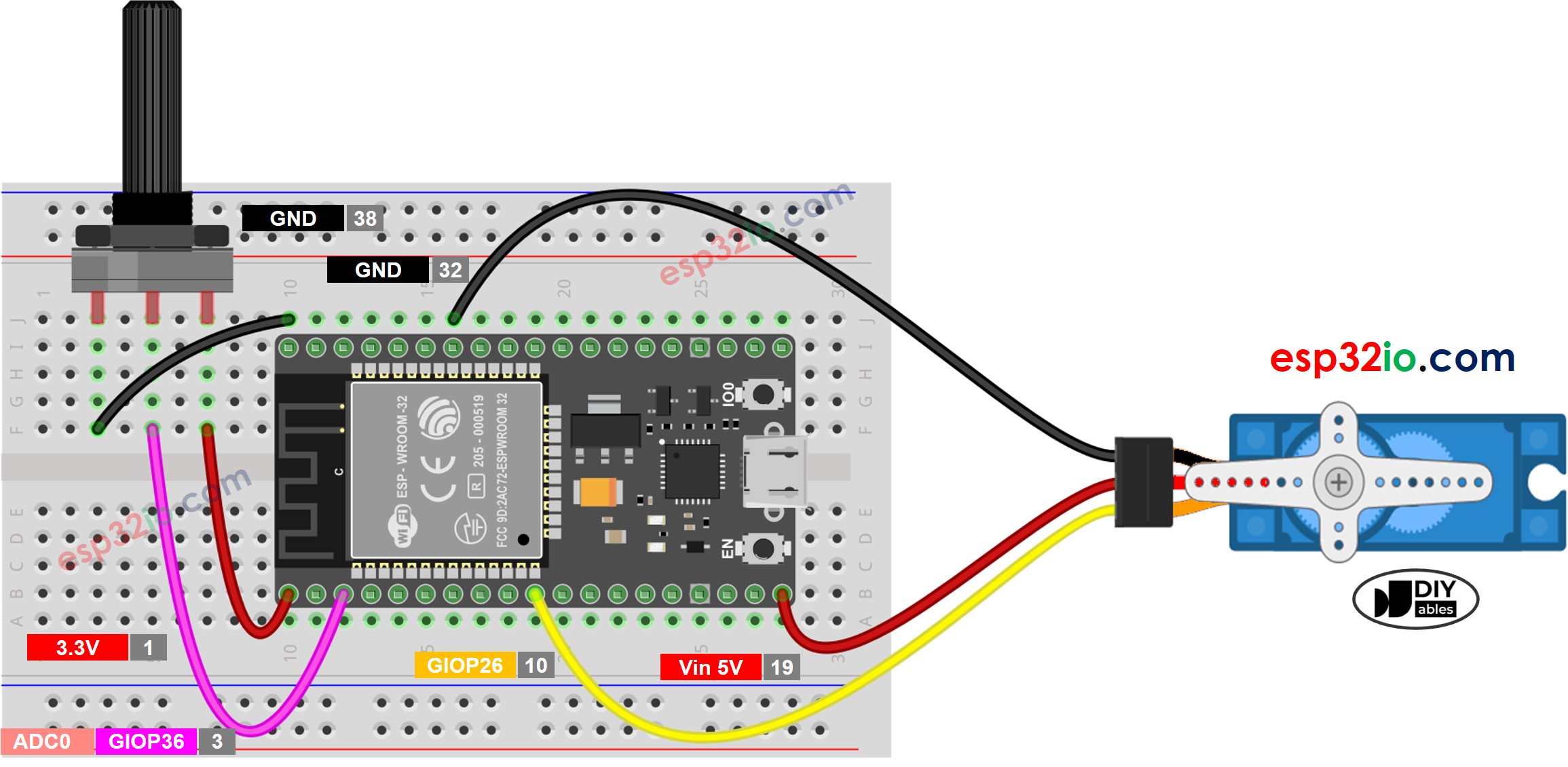 ESP32 Servo Motor Potentiometer Wiring Diagram