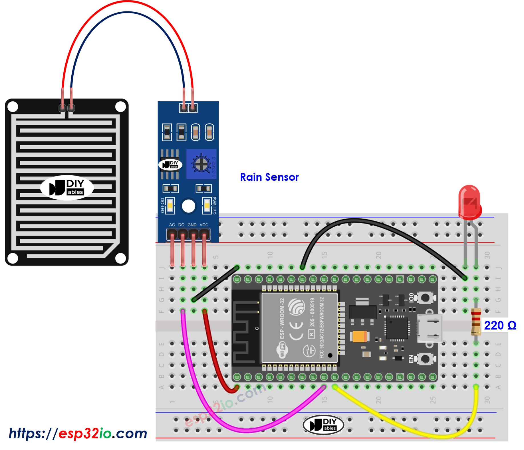 ESP32 Rain Sensor LED Wiring Diagram